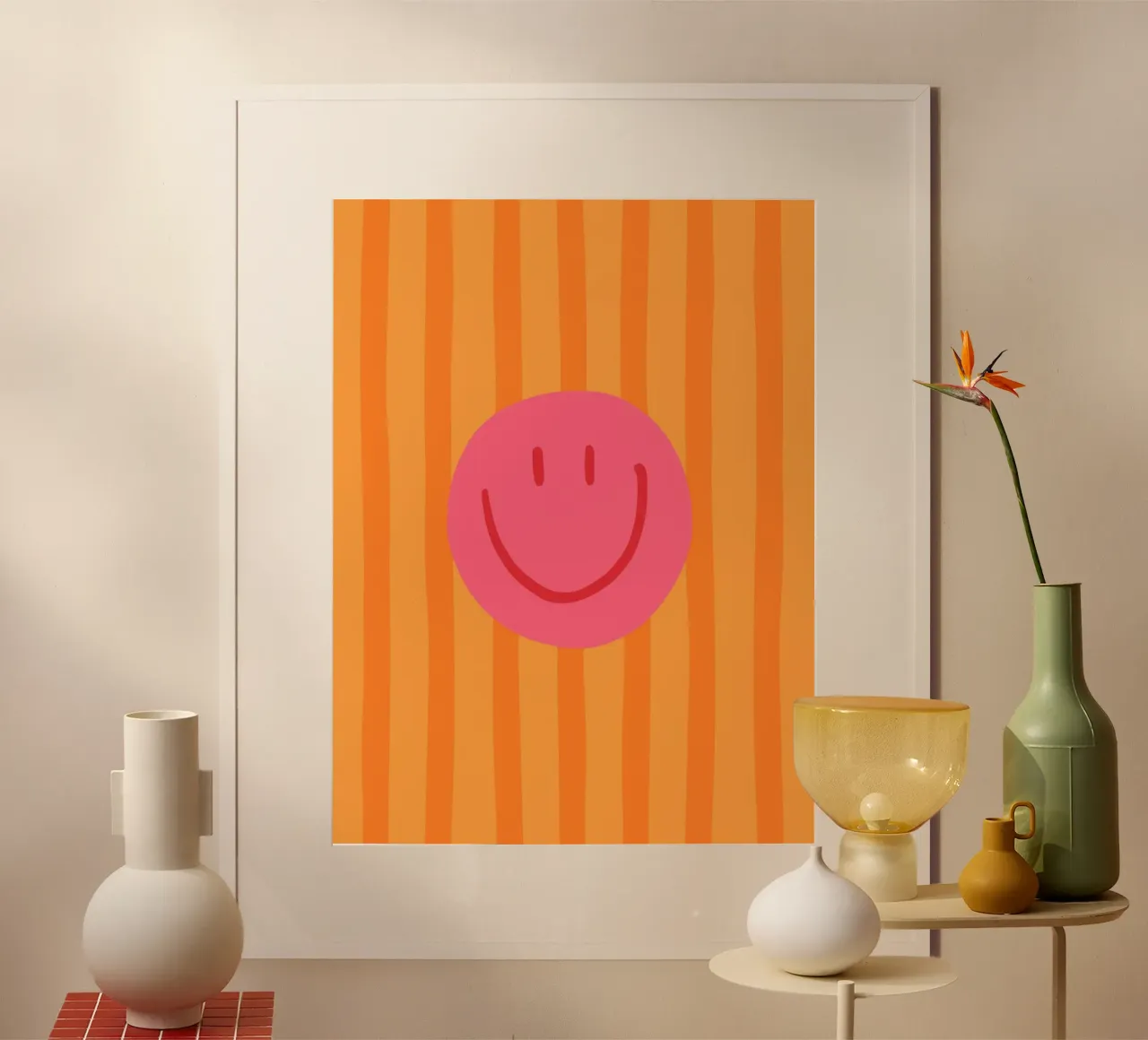 Smile Stripes orange poster con telaio in alluminio da KRUTH DESIGN