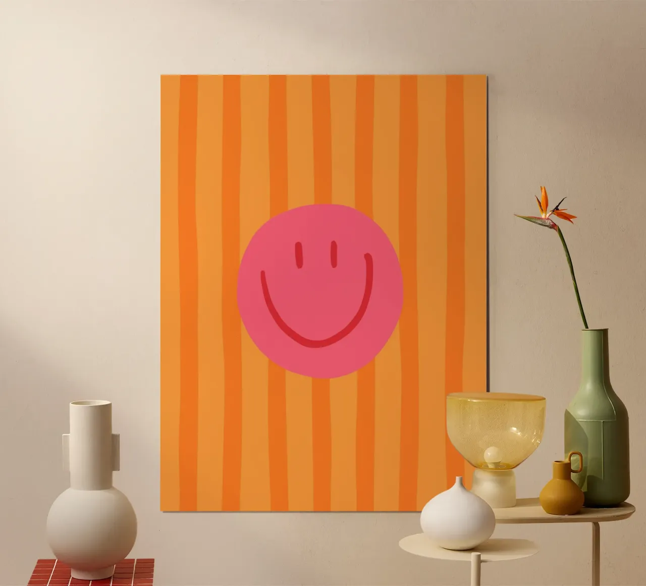 Smile Stripes orange poster con telaio in alluminio da KRUTH DESIGN