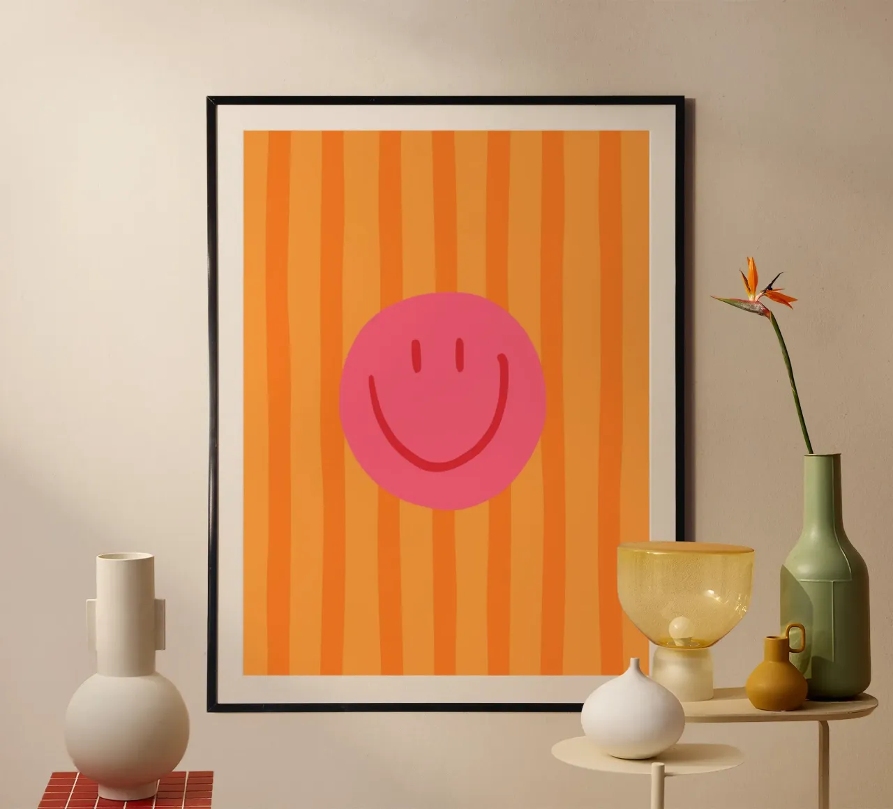 Smile Stripes orange poster con telaio in alluminio da KRUTH DESIGN
