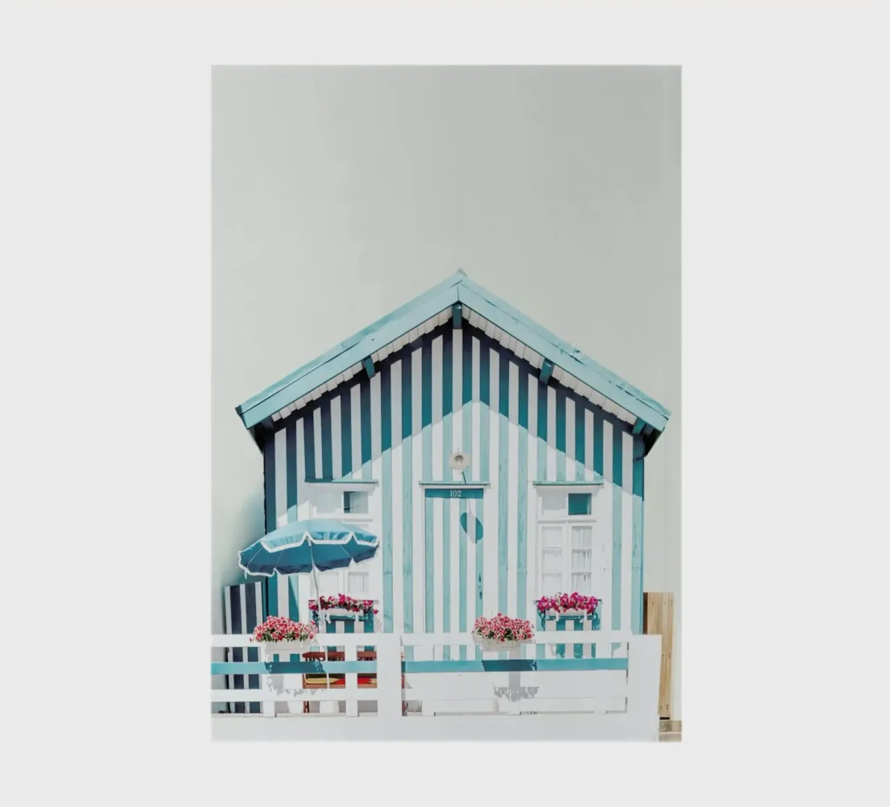 Beach House in Pastel blue stripes notebook by Ingrid Beddoes