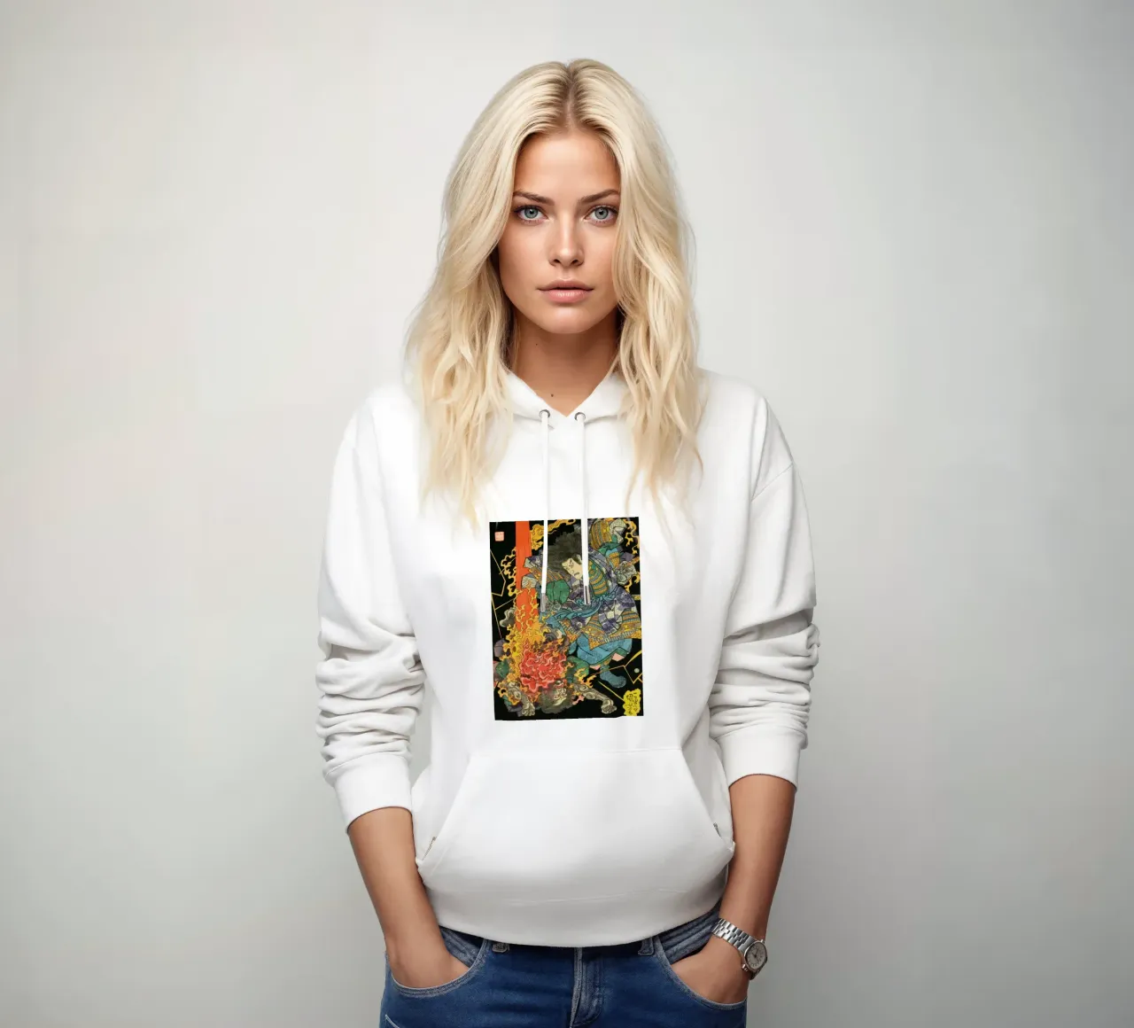 Samurai Wrestling With Demon - Vintage Japanese Ukiyo-e hoodie by Masterpieces Of Japanese Art