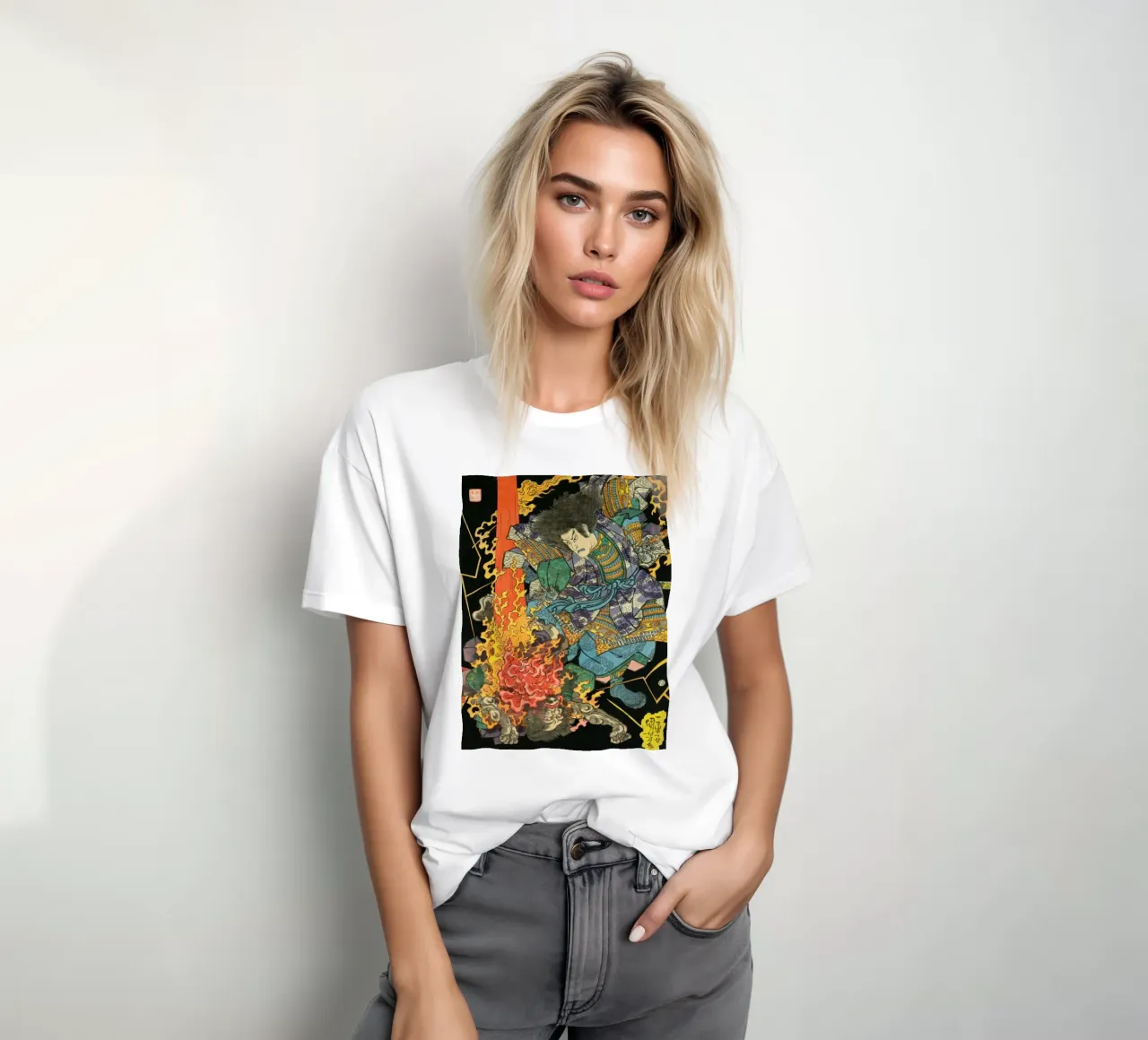 Samurai che lotta con il demone - Ukiyo-e giapponese d'epoca t-shirt da Masterpieces Of Japanese Art