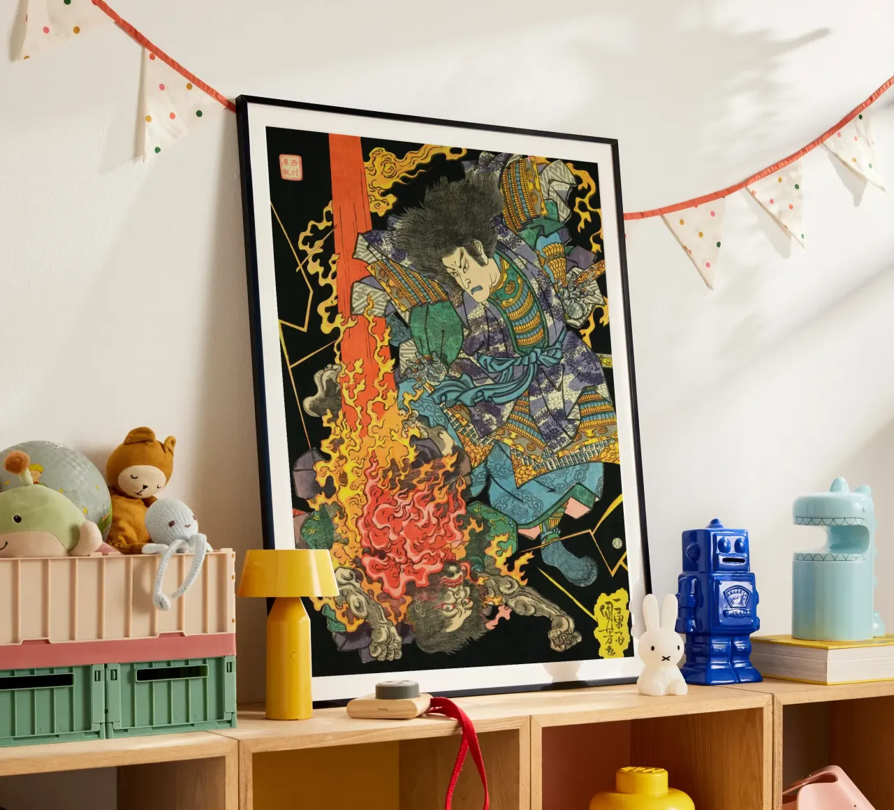 Samurai che lotta con il demone - Ukiyo-e giapponese d'epoca carta hahnemühle da Masterpieces Of Japanese Art