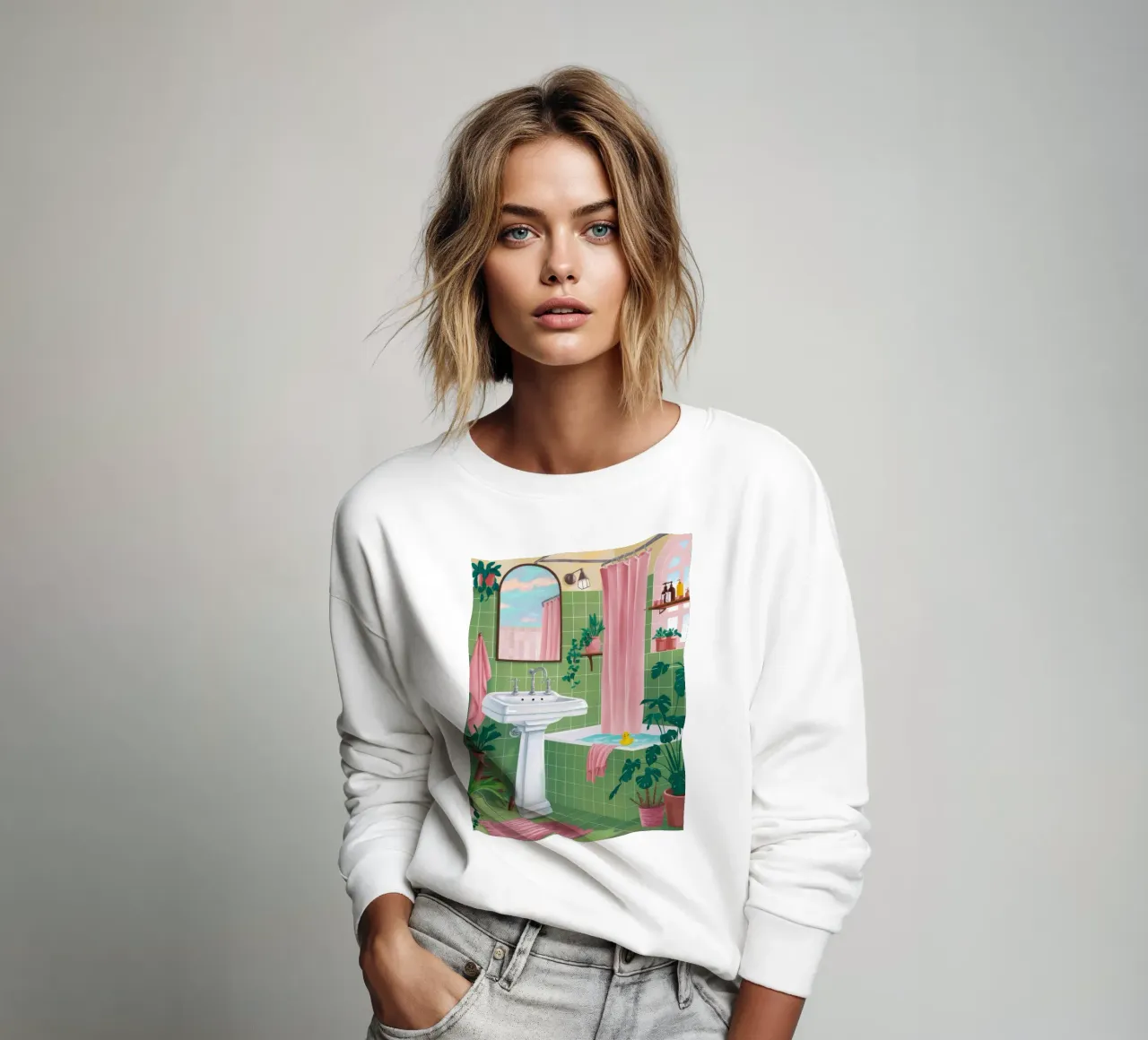 Grün gefliestes Bad Sweatshirt von Pan Denim