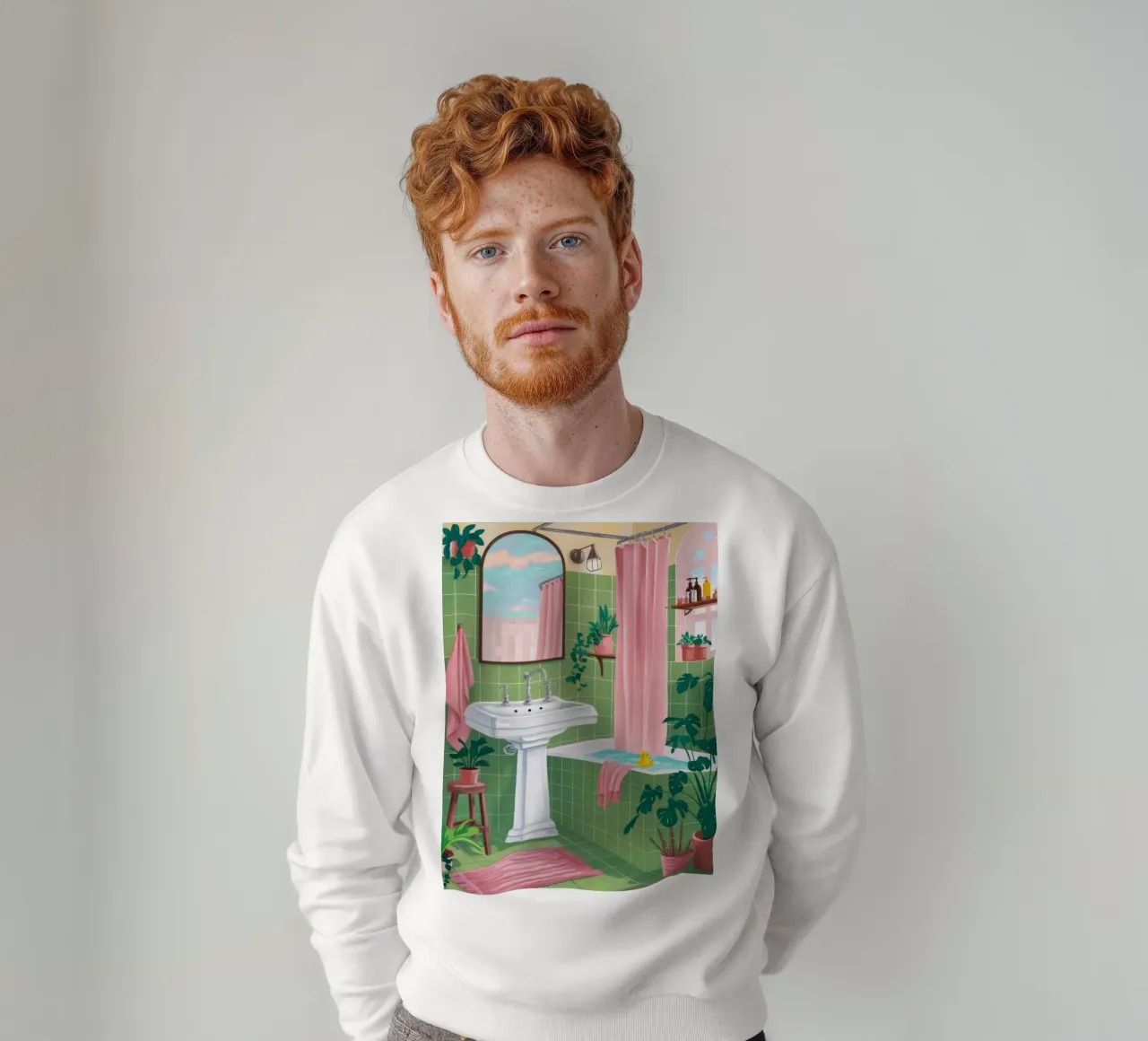 Grün gefliestes Bad Sweatshirt von Pan Denim