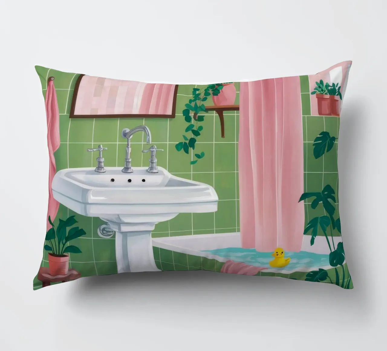 Bagno con piastrelle verdi cuscino da Pan Denim