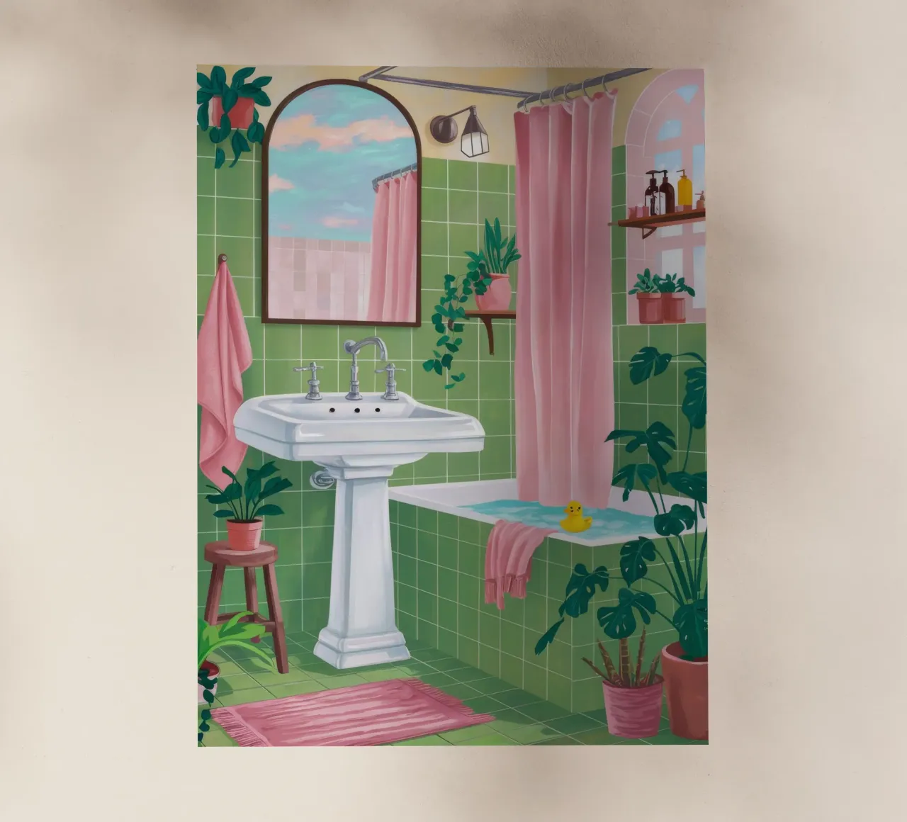 Bagno con piastrelle verdi pellicola backlit da Pan Denim