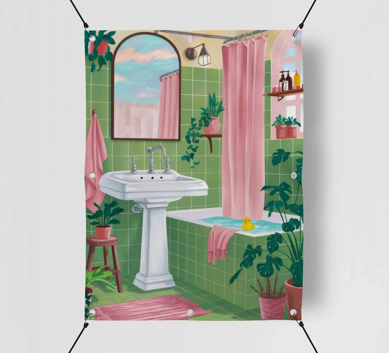 Bagno con piastrelle verdi telo in pvc da Pan Denim