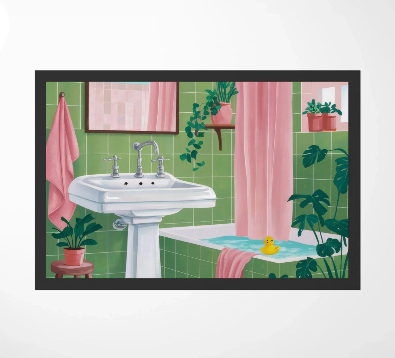 Bagno con piastrelle verdi zerbino da Pan Denim
