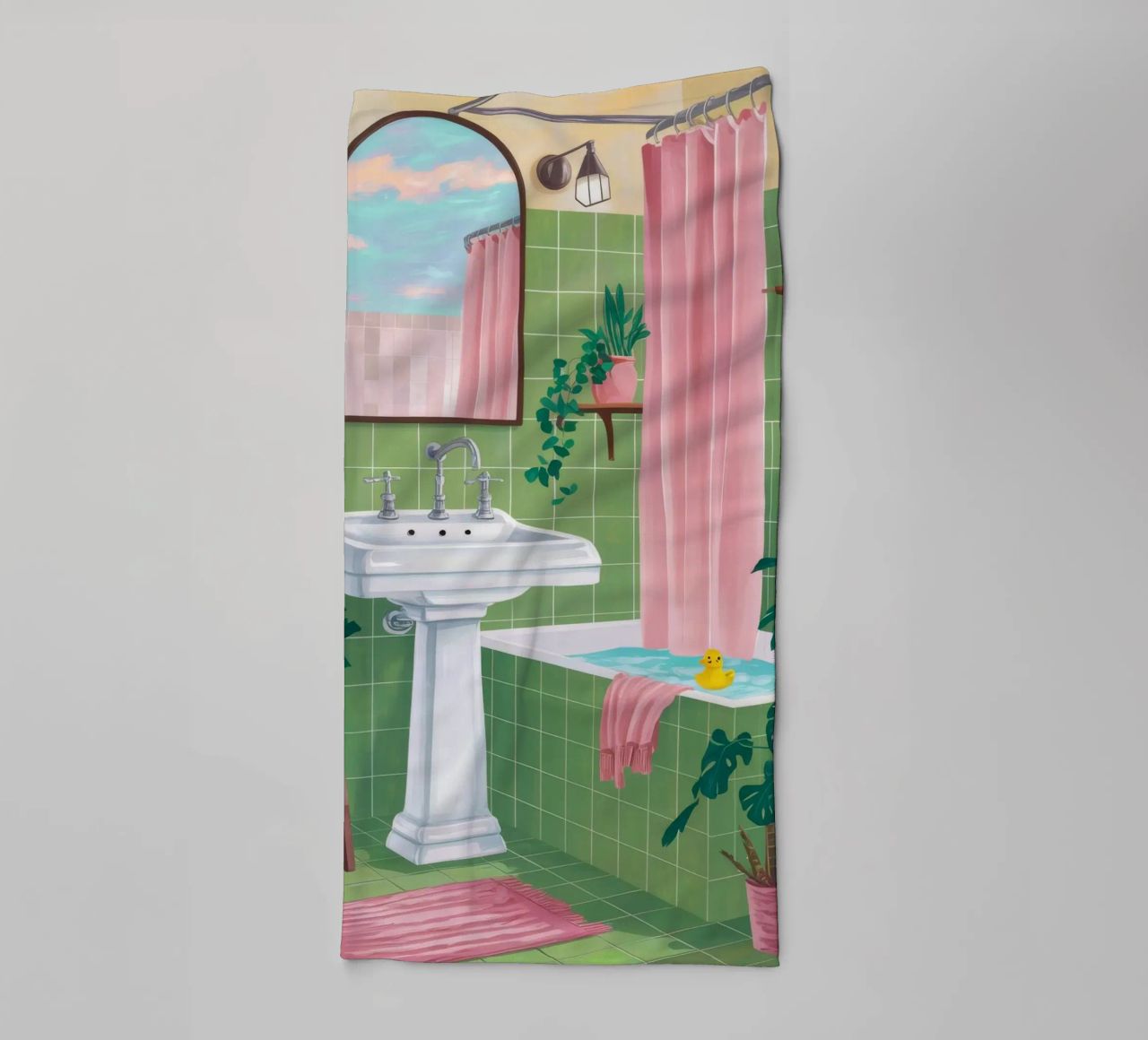 Bagno con piastrelle verdi asciugamano da bagno da Pan Denim