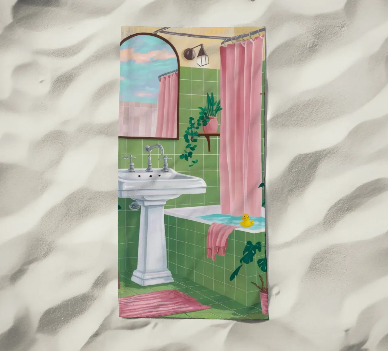 Bagno con piastrelle verdi telo mare da Pan Denim