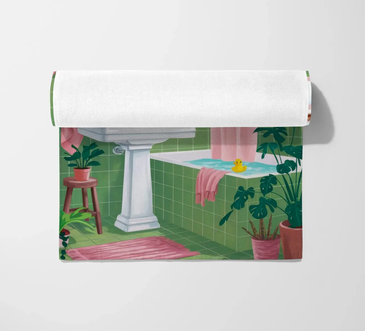 Bagno con piastrelle verdi telo mare da Pan Denim