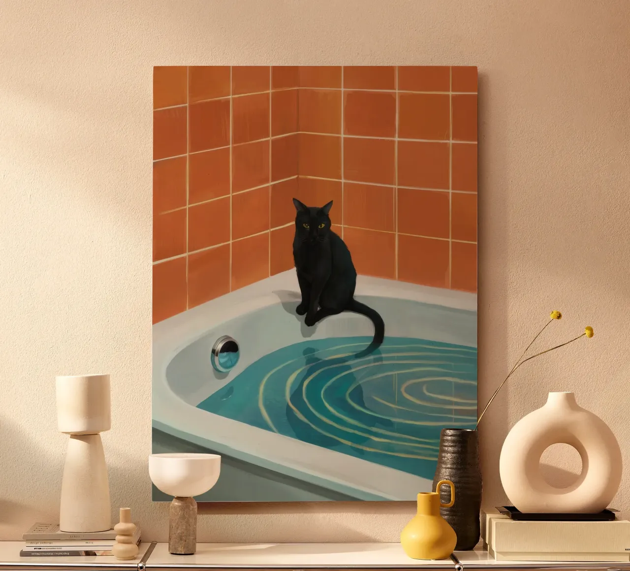 Bagnoschiuma gatto nero alluminio dibond da Pan Denim