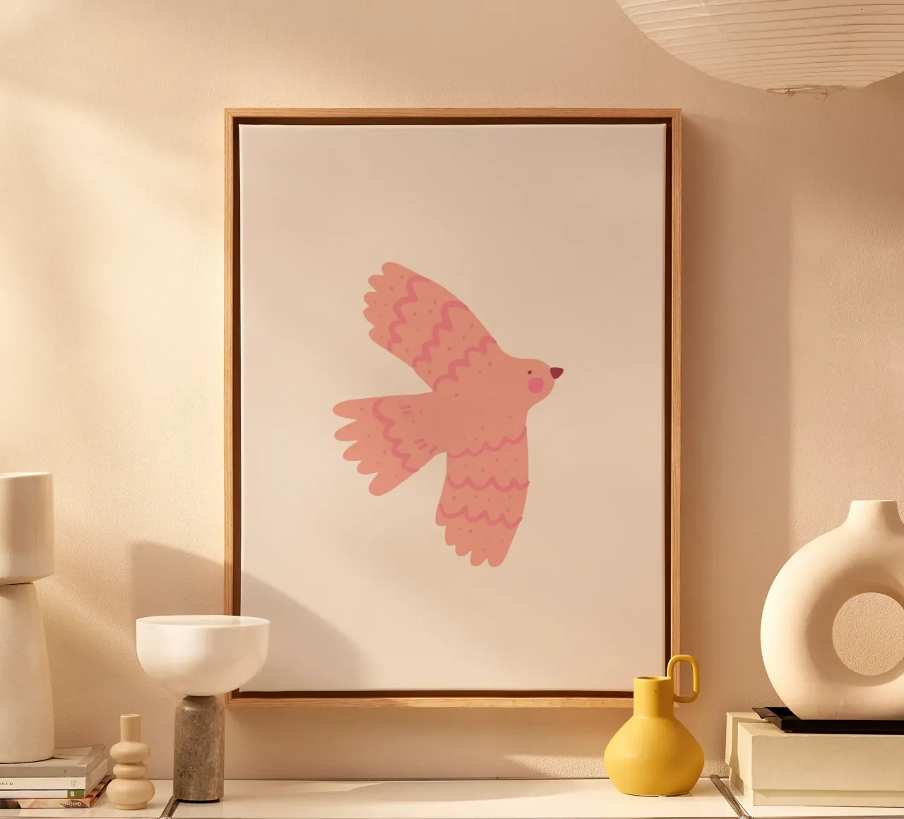 Bird rosa canvas met Baklijst van KRUTH DESIGN