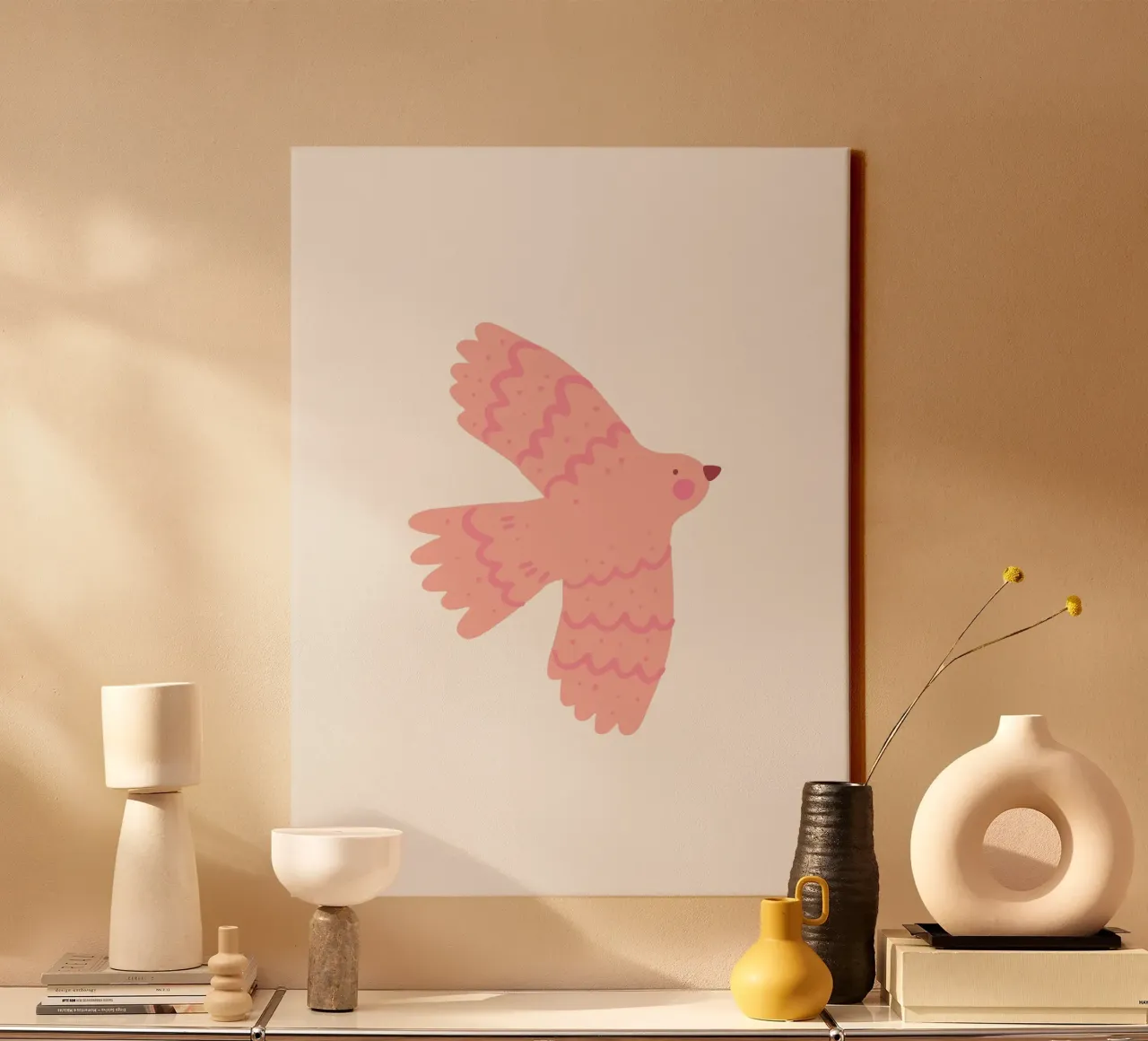Bird rosa canvas met Baklijst van KRUTH DESIGN