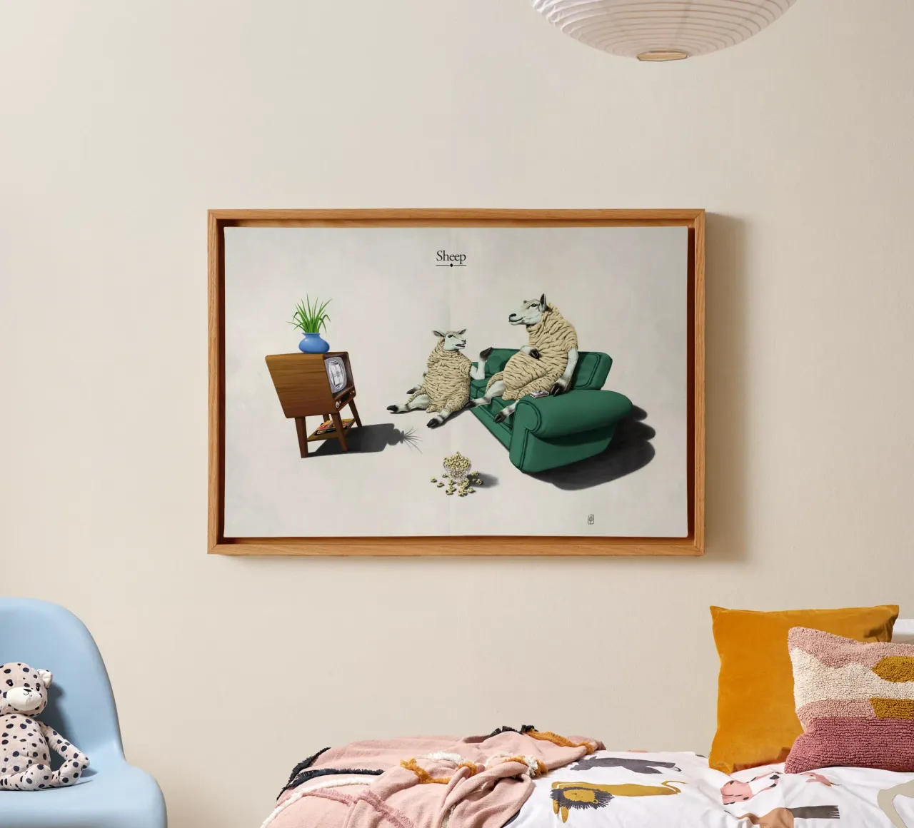 Sheep (Titled) tela con Cornice a cassetta da Rob Art | Illustration