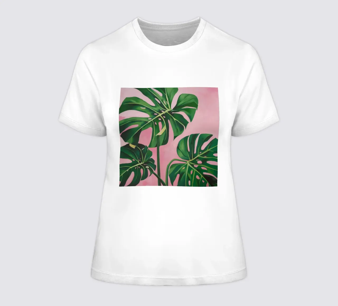 Monstera Pink Wall women's fitted t-shirt by Pan Denim