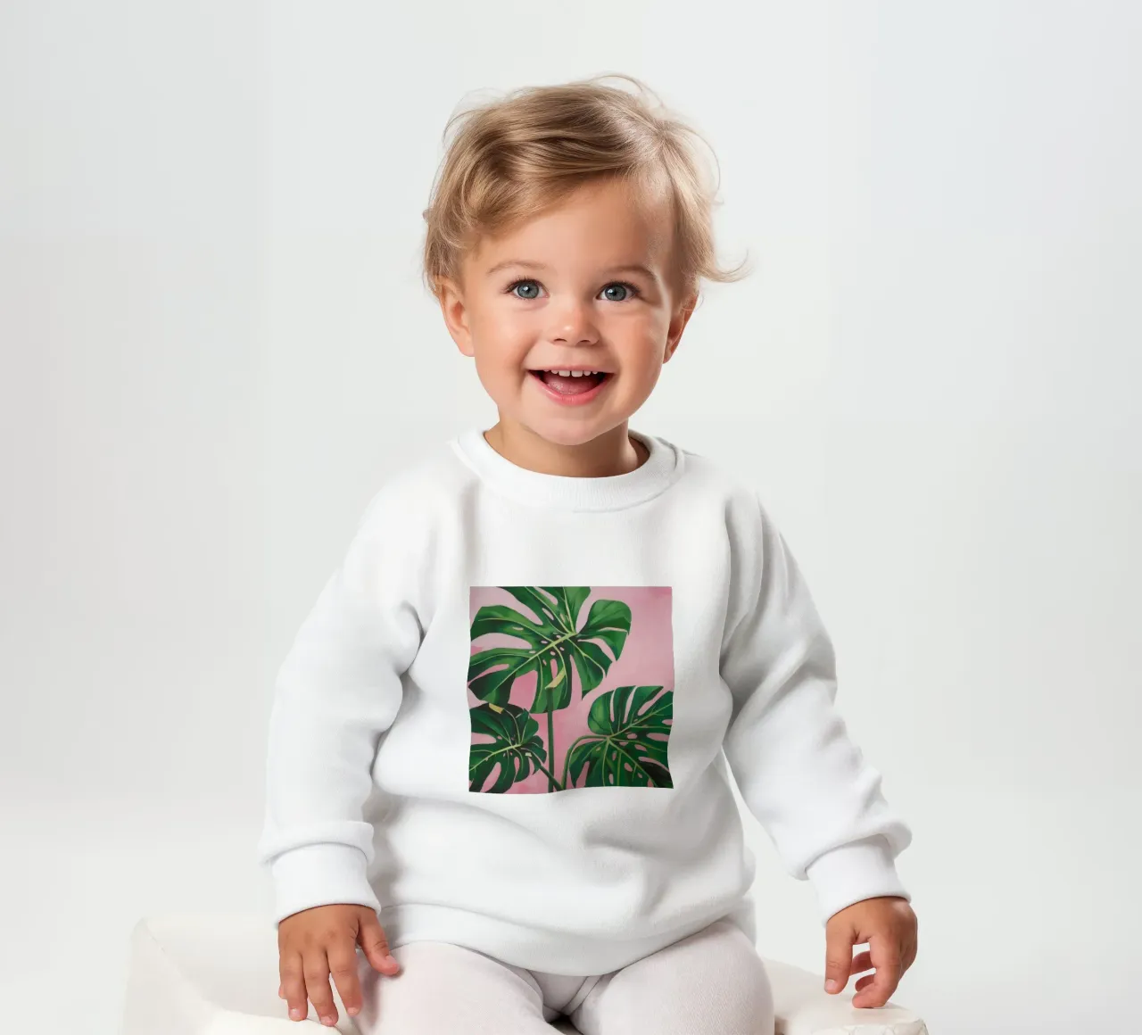 Monstera rosa da parete felpa neonato da Pan Denim