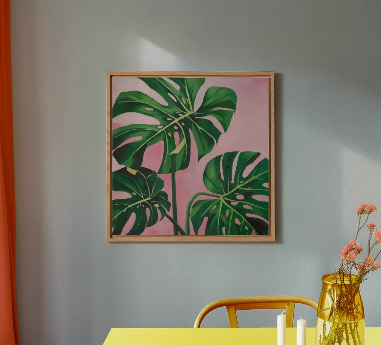 Monstera Pink Wall alu-dibond by Pan Denim