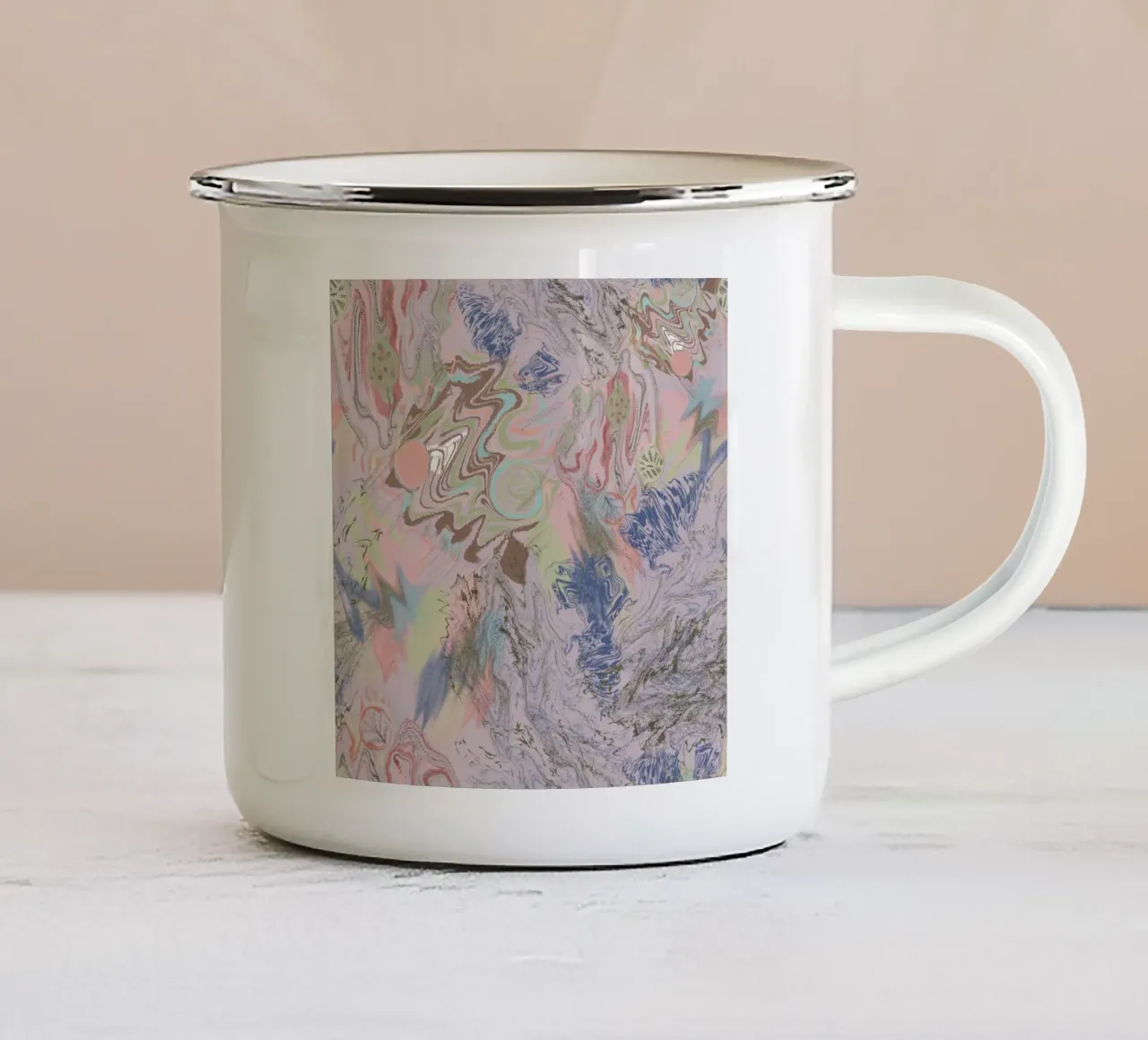 Delicato marmo di terra dai colori pastello e dalle volute tazza in smalto da gulsengunel