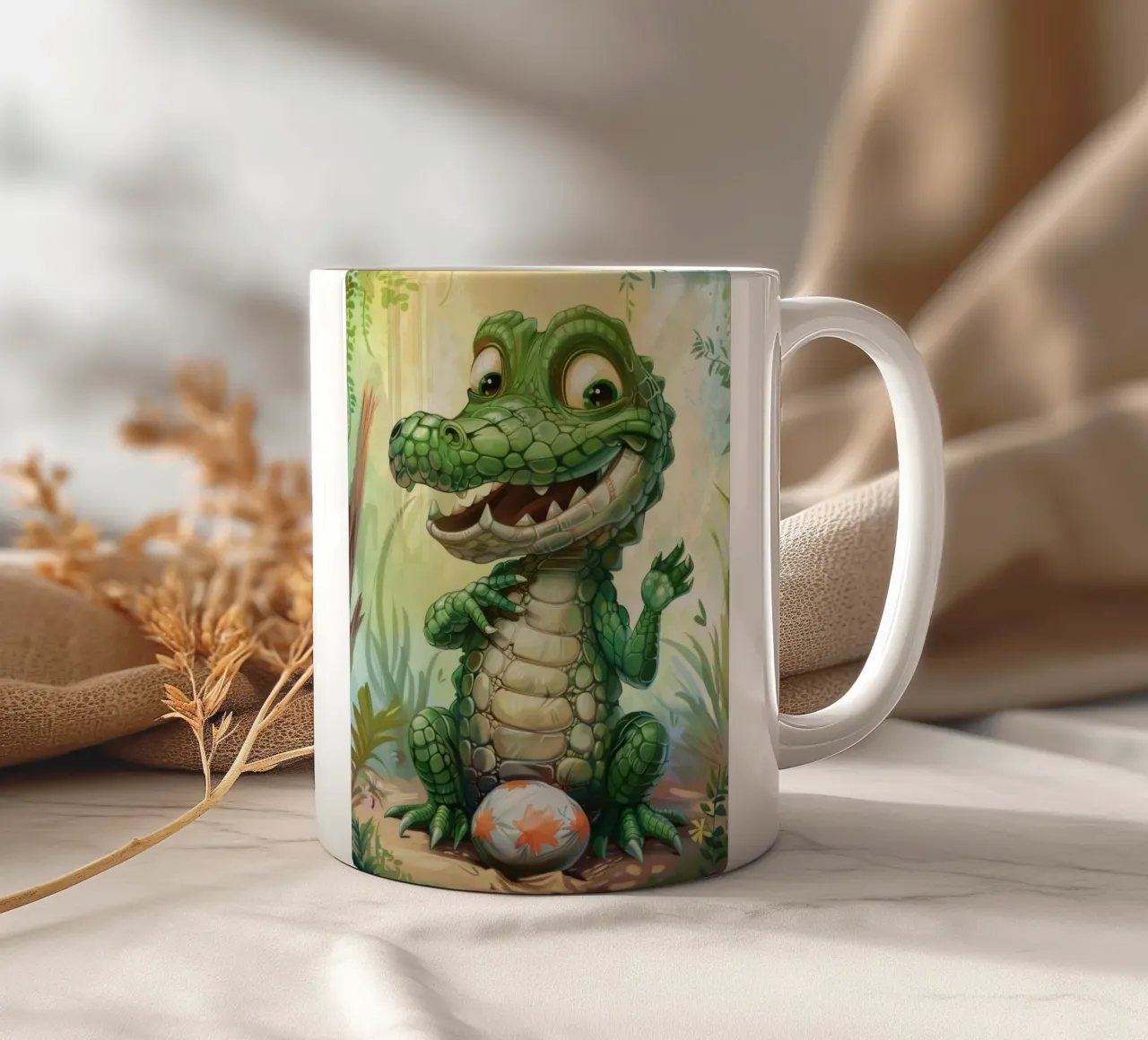 Un affascinante cucciolo di alligatore con un atteggiamento giocoso tazza in ceramica da DesignDoodle