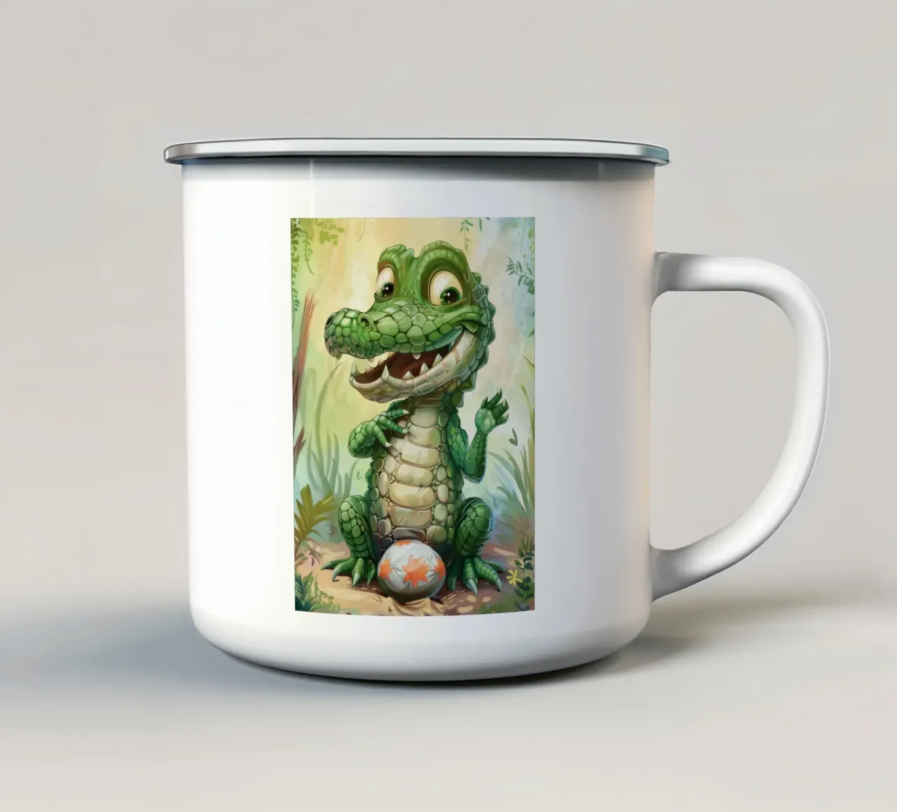 Un affascinante cucciolo di alligatore con un atteggiamento giocoso tazza in smalto da DesignDoodle