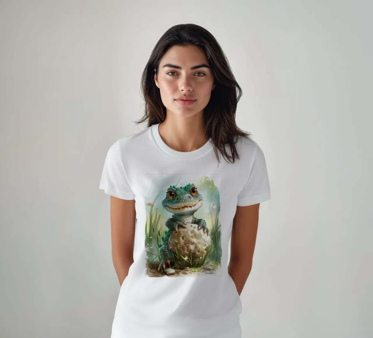 Un alligatore che abbraccia una roccia con occhi spalancati pieni di tenerezza t-shirt da DesignDoodle