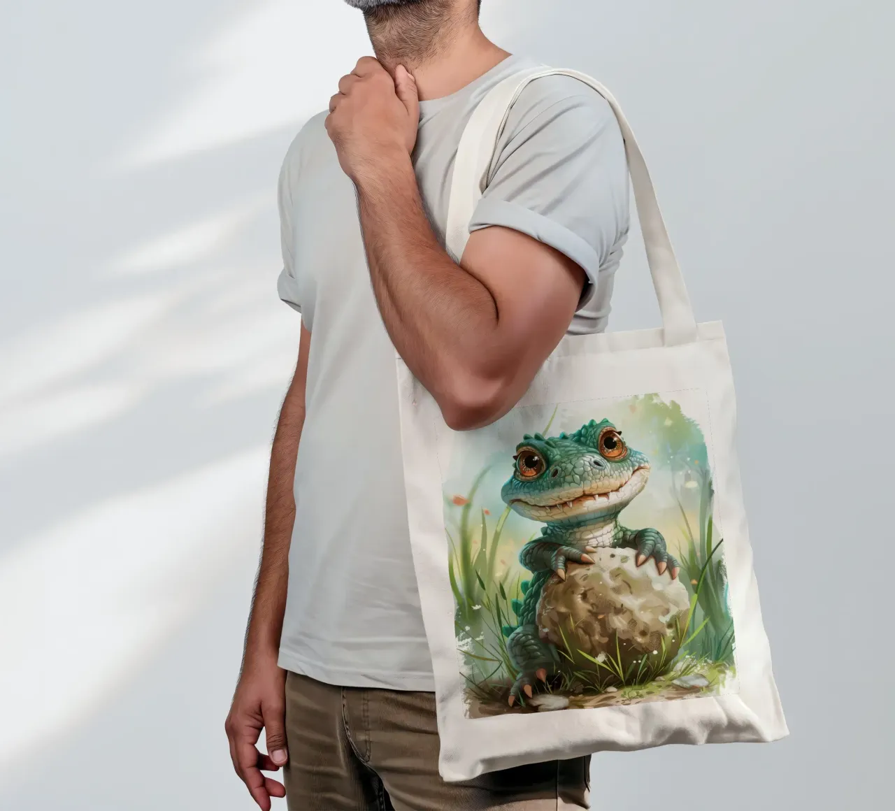 Un alligatore che abbraccia una roccia con occhi spalancati pieni di tenerezza borsa in juta da DesignDoodle