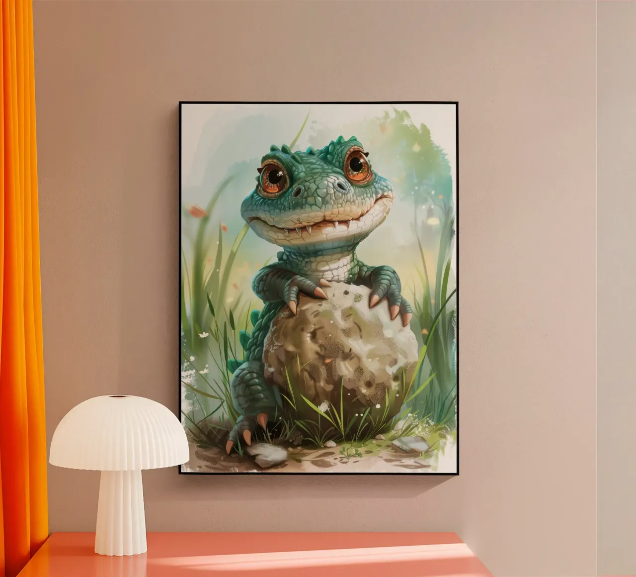 Un alligatore che abbraccia una roccia con occhi spalancati pieni di tenerezza plexiglass da DesignDoodle