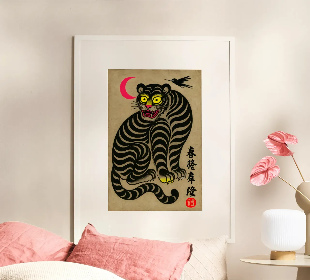 Neon Moon Tiger poster con telaio in alluminio da Gei.Butsu