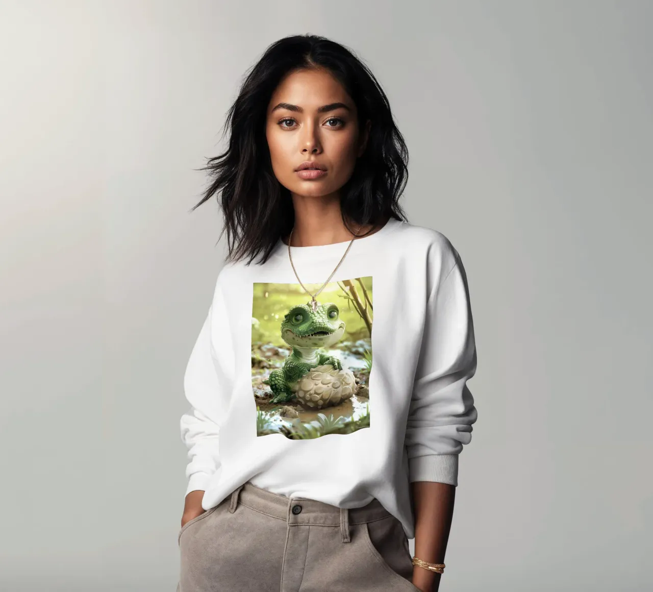 Een kleine alligator zat zelfverzekerd op een rots sweatshirt van DesignDoodle