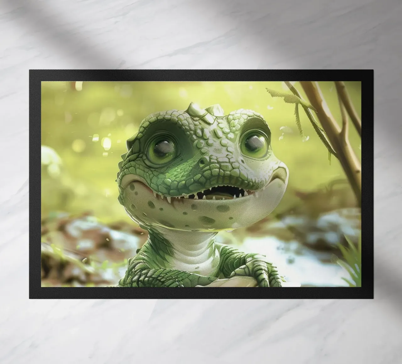 Un piccolo alligatore appollaiato con sicurezza su una roccia zerbino da DesignDoodle