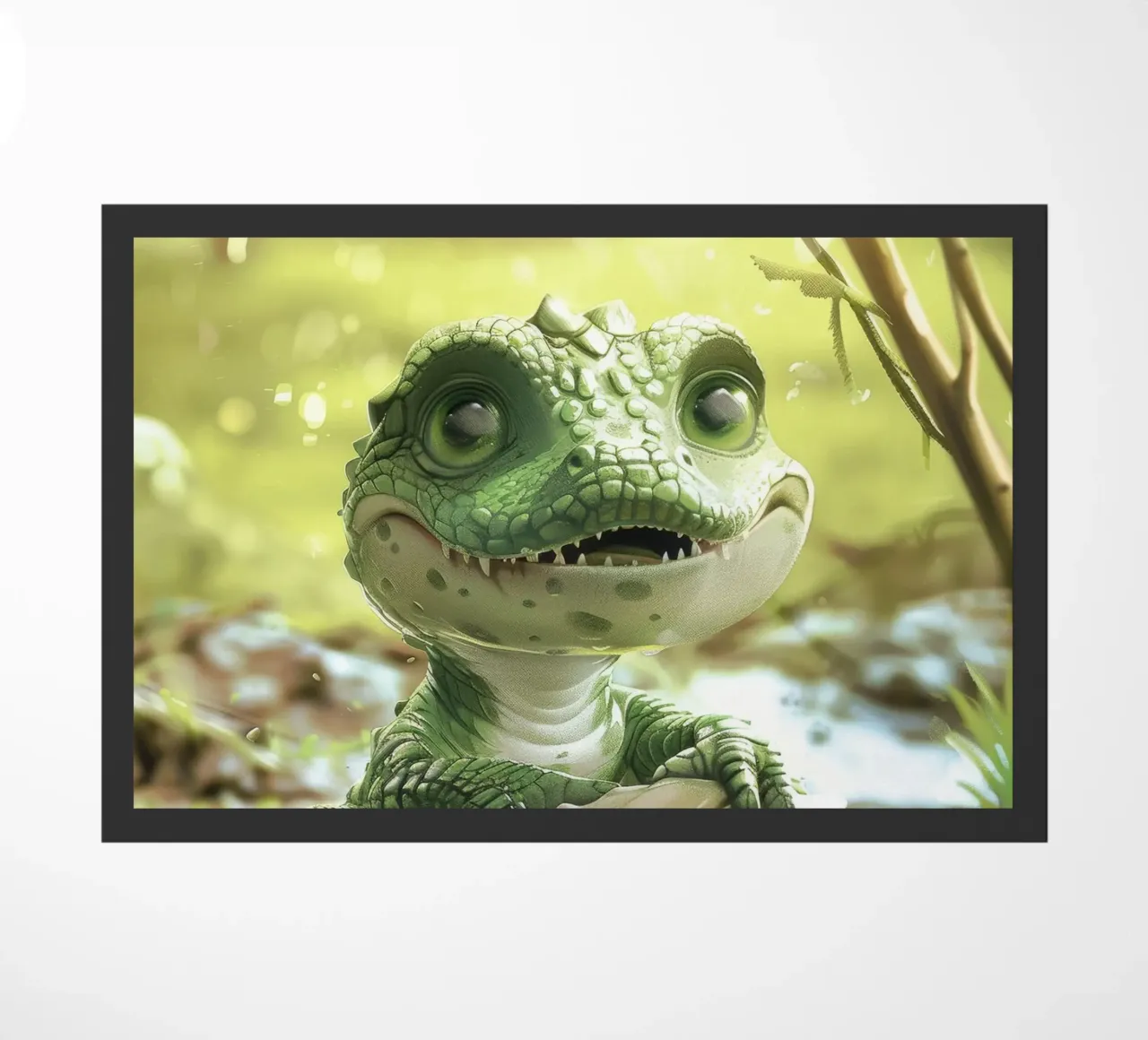 Un piccolo alligatore appollaiato con sicurezza su una roccia zerbino da DesignDoodle