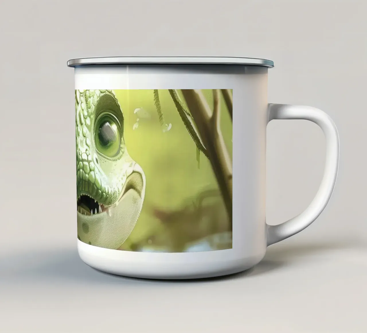 Un piccolo alligatore appollaiato con sicurezza su una roccia tazza in smalto da DesignDoodle