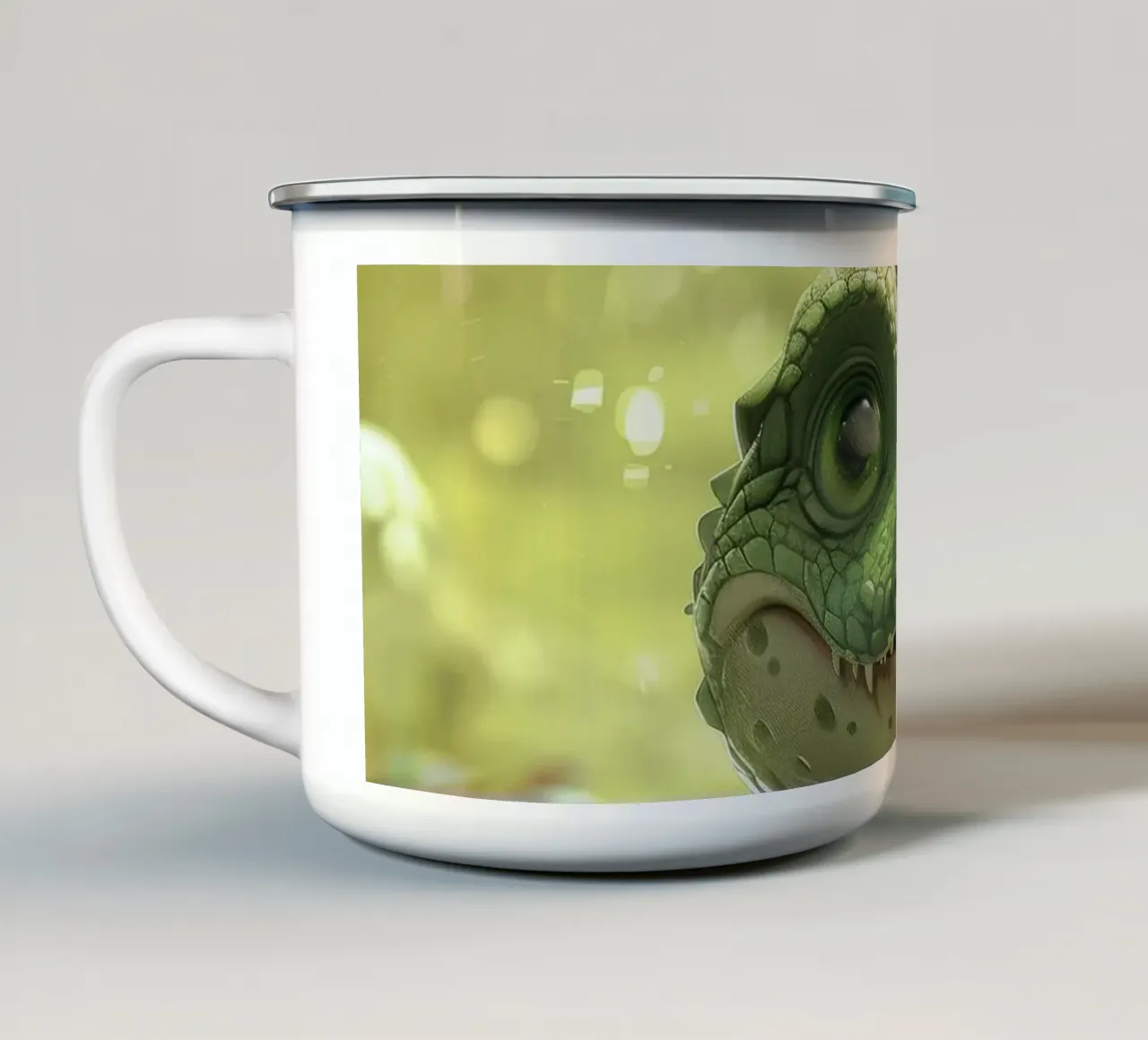 Un piccolo alligatore appollaiato con sicurezza su una roccia tazza in smalto da DesignDoodle