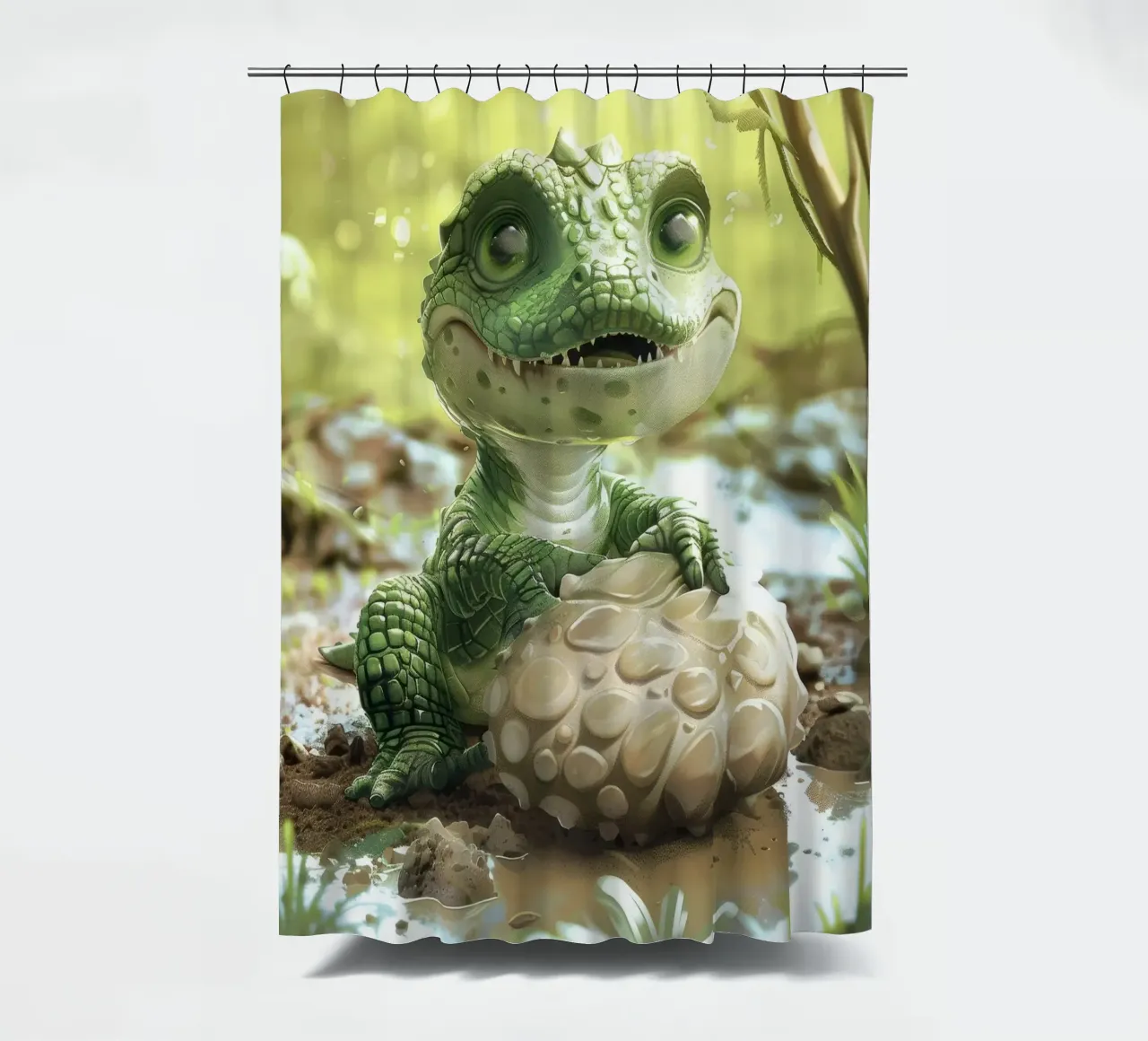 Un piccolo alligatore appollaiato con sicurezza su una roccia tenda da doccia da DesignDoodle