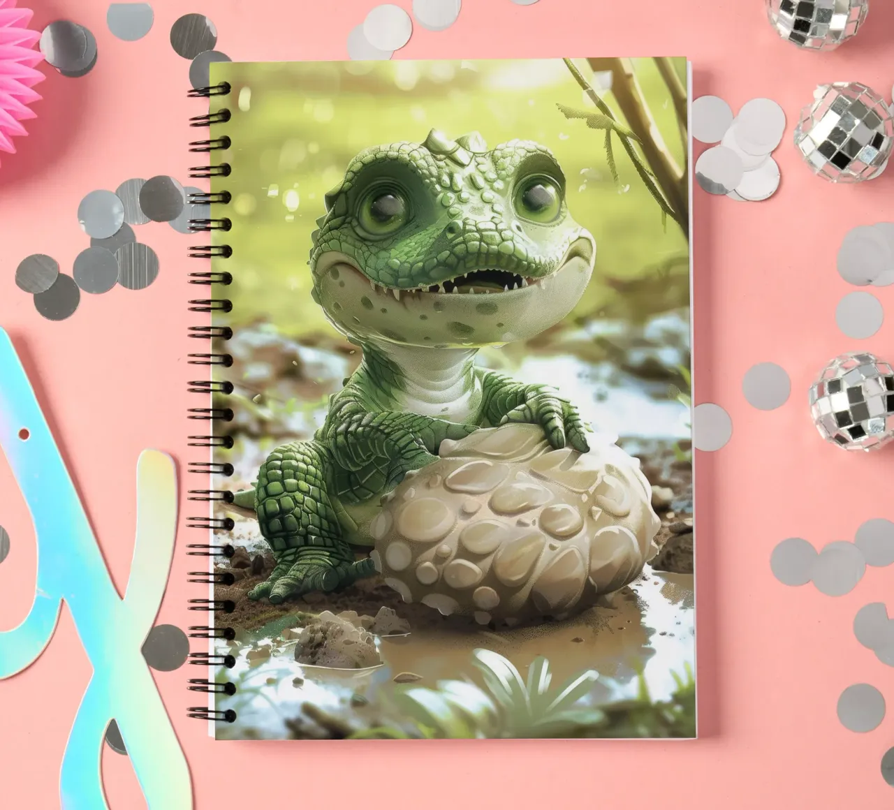 Un piccolo alligatore appollaiato con sicurezza su una roccia diario ad anelli da DesignDoodle