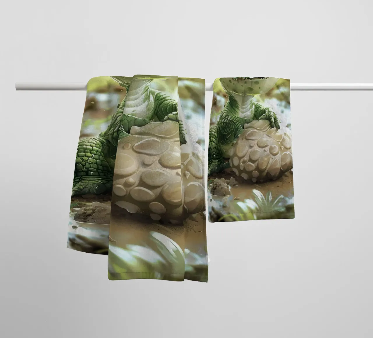 Un piccolo alligatore appollaiato con sicurezza su una roccia asciugamano da bagno da DesignDoodle