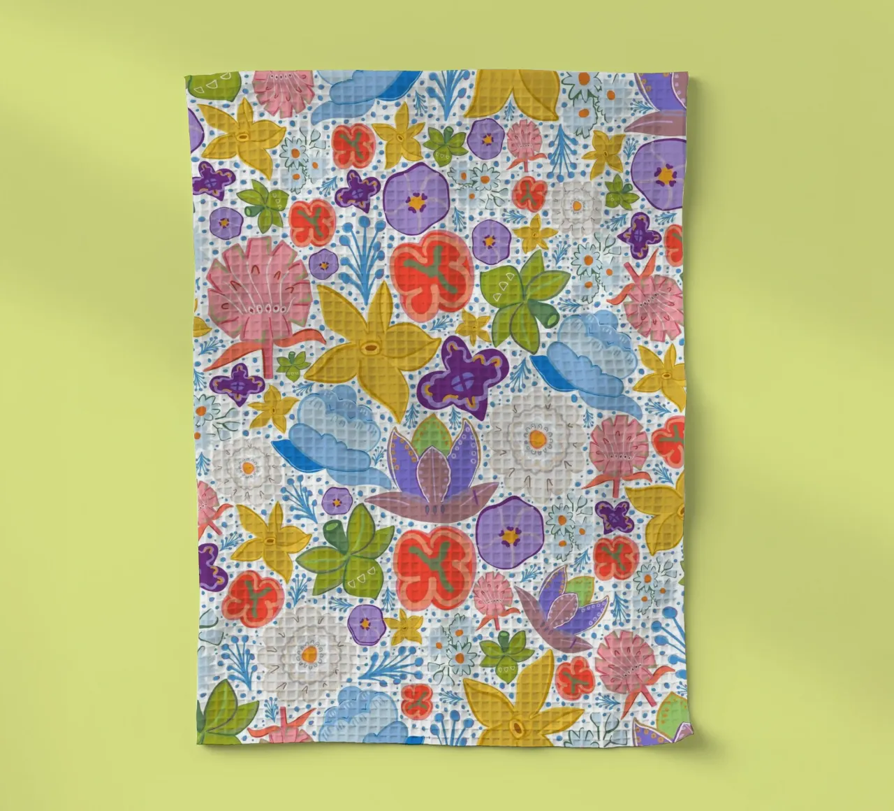 Abstract modern floral ditsy pattern III blue tea towel by gulsengunel
