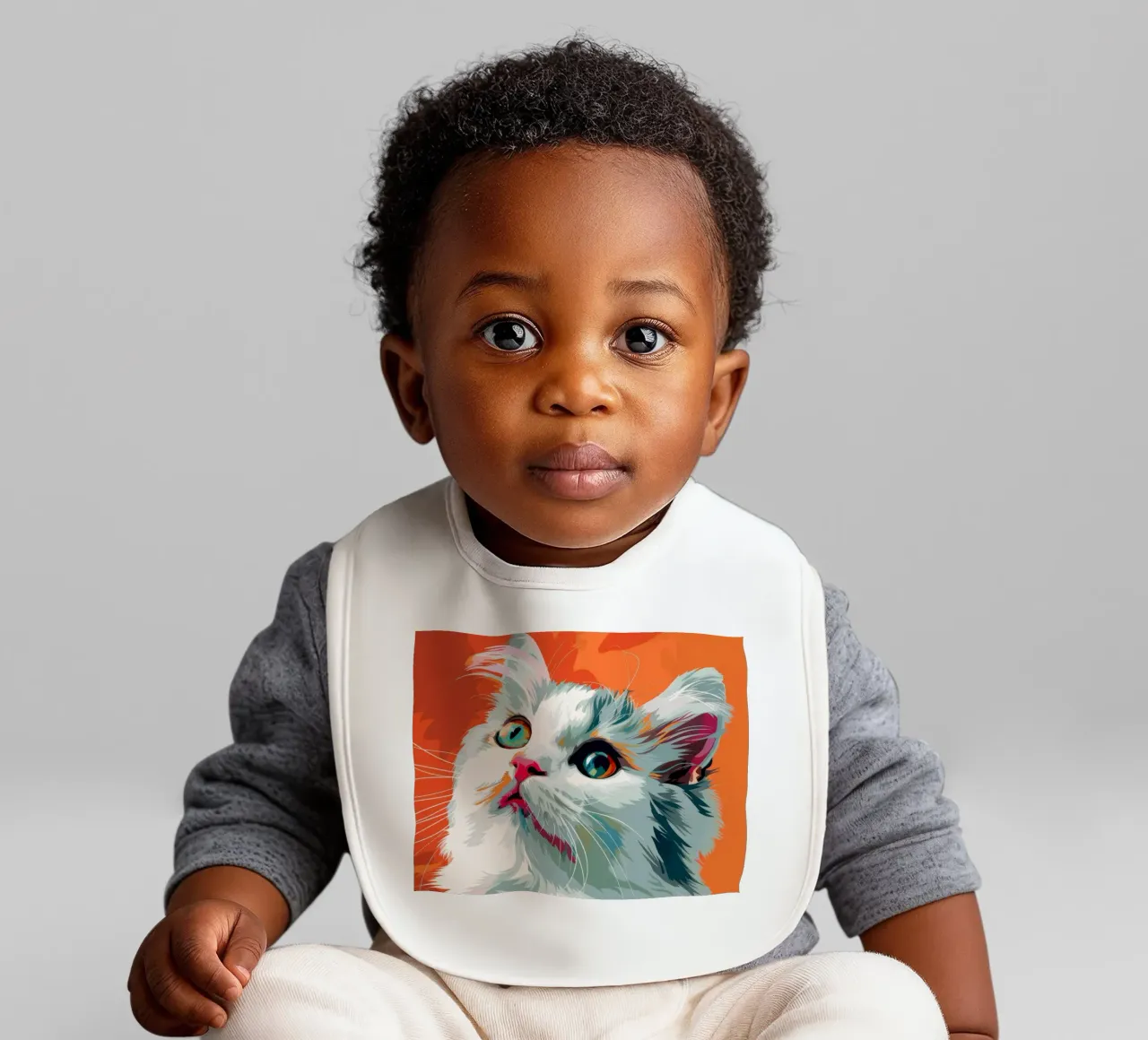 an American Curl cat with mesmerizing eyes and luxurious fur baby bib by DesignDoodle