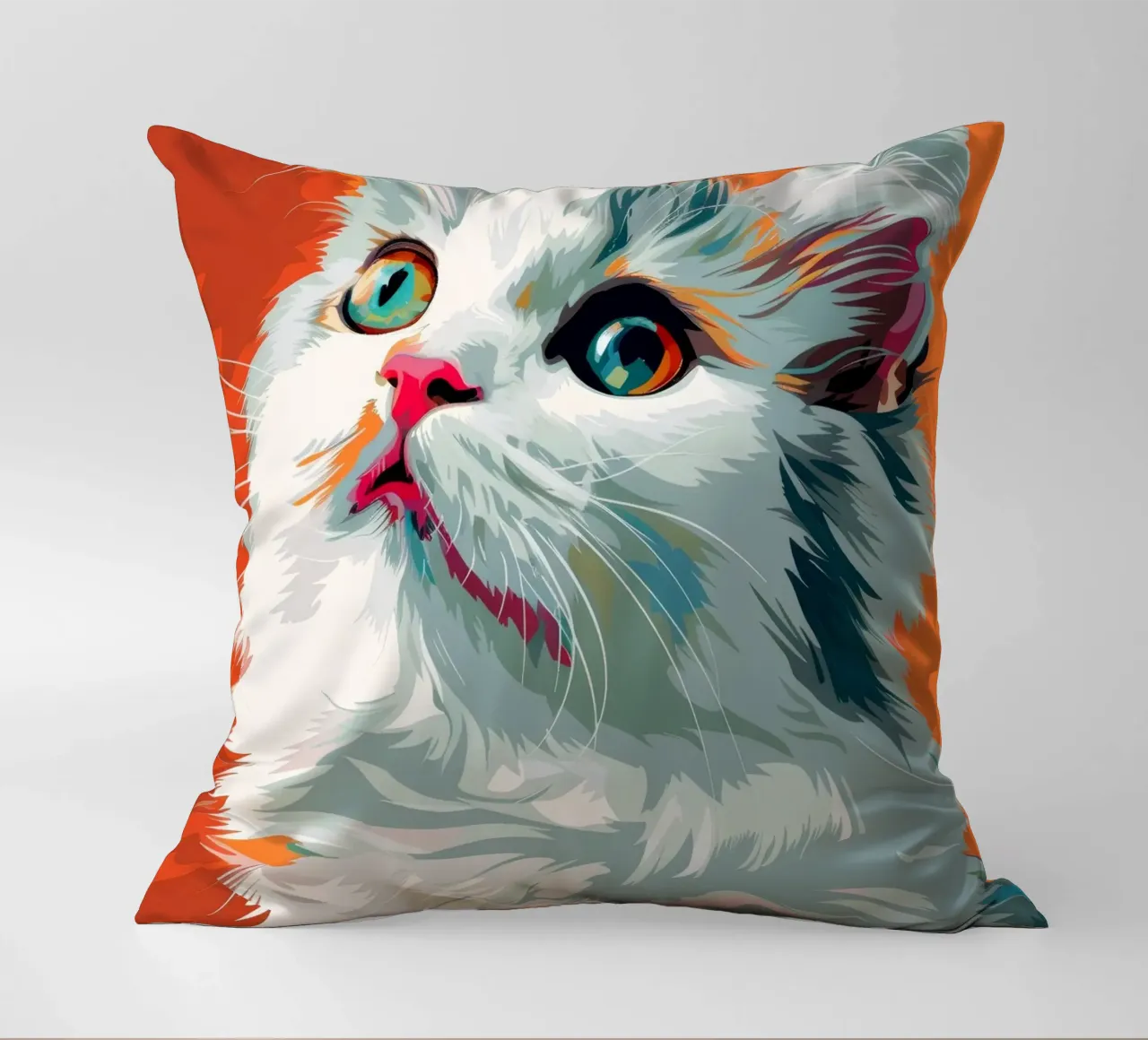 an American Curl cat with mesmerizing eyes and luxurious fur decorative cushion by DesignDoodle