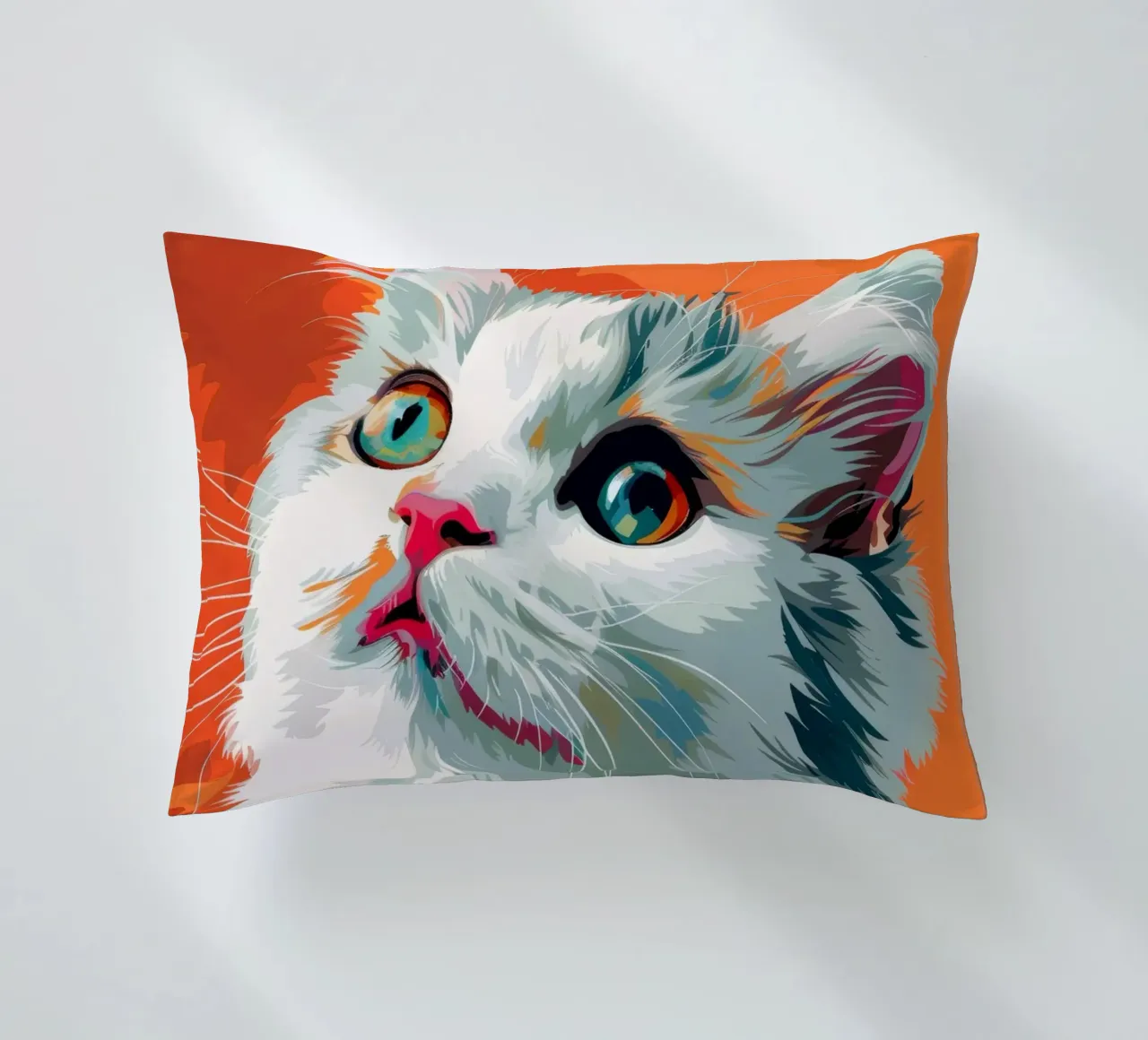 an American Curl cat with mesmerizing eyes and luxurious fur decorative cushion by DesignDoodle