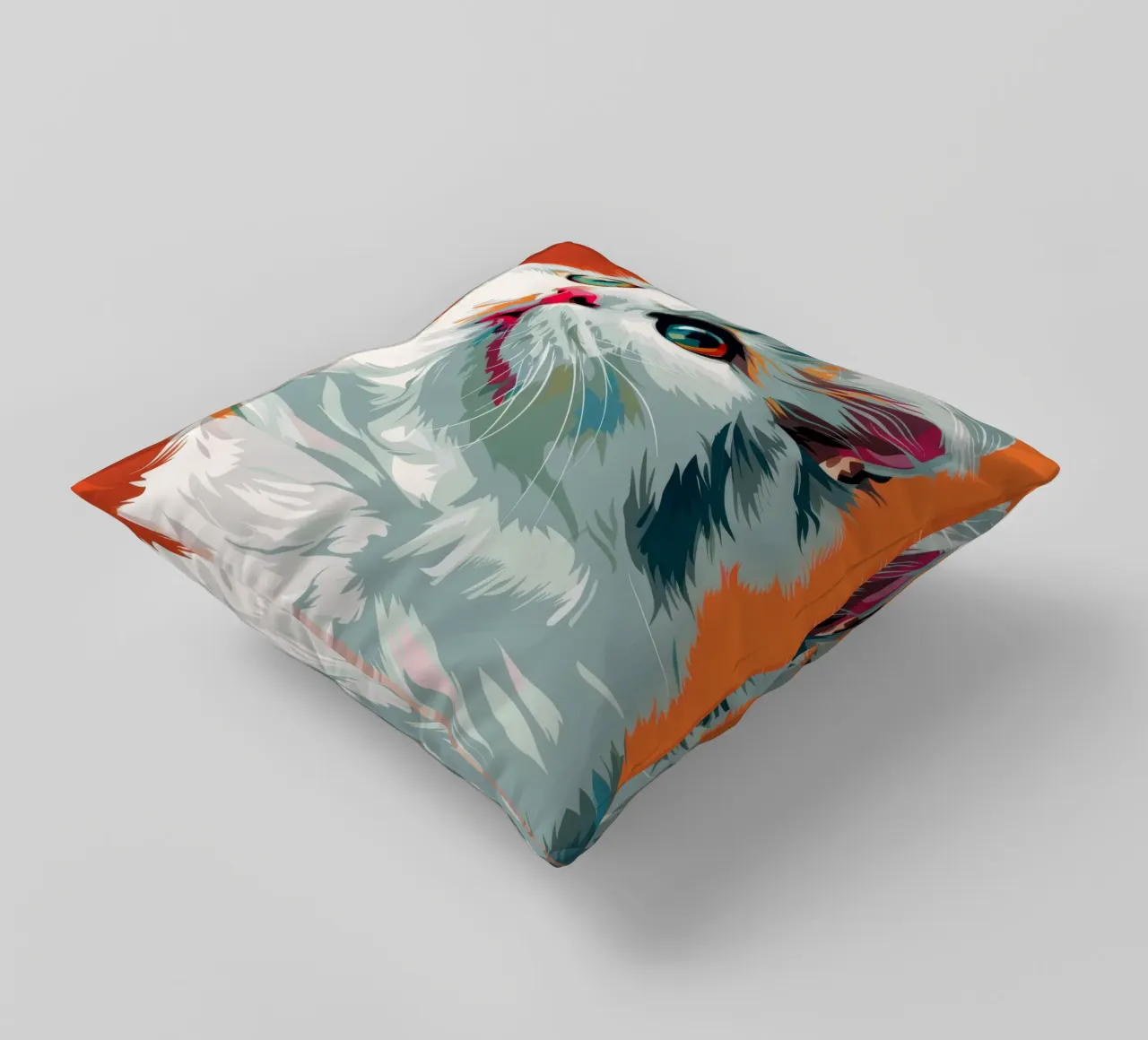 an American Curl cat with mesmerizing eyes and luxurious fur decorative cushion by DesignDoodle