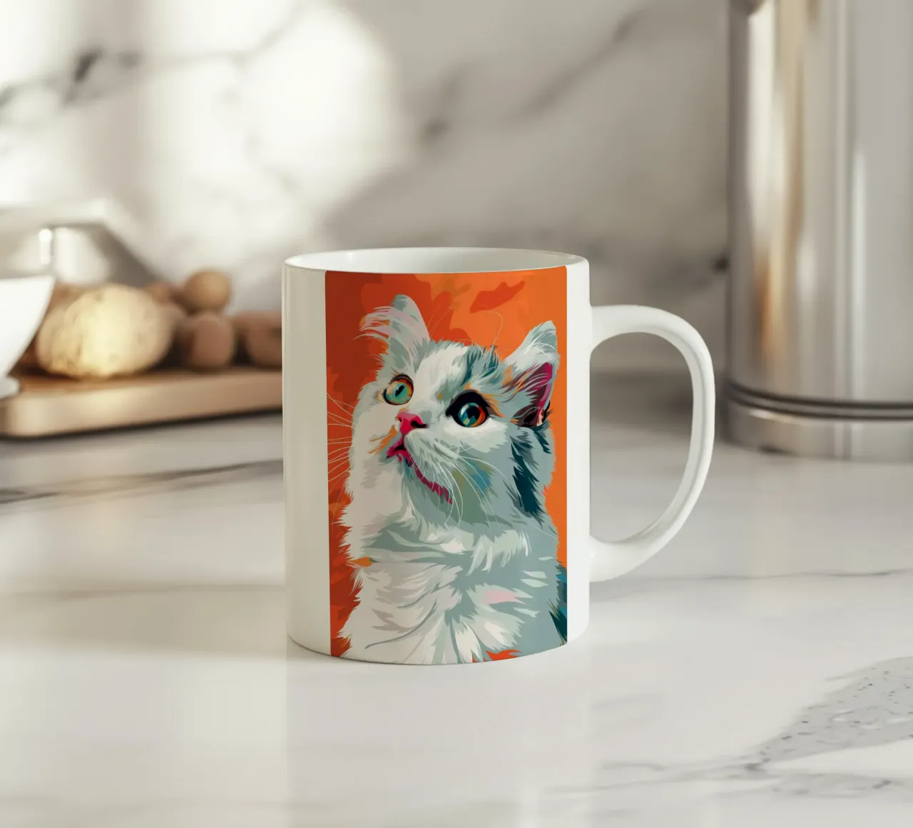 an American Curl cat with mesmerizing eyes and luxurious fur ceramic mug by DesignDoodle