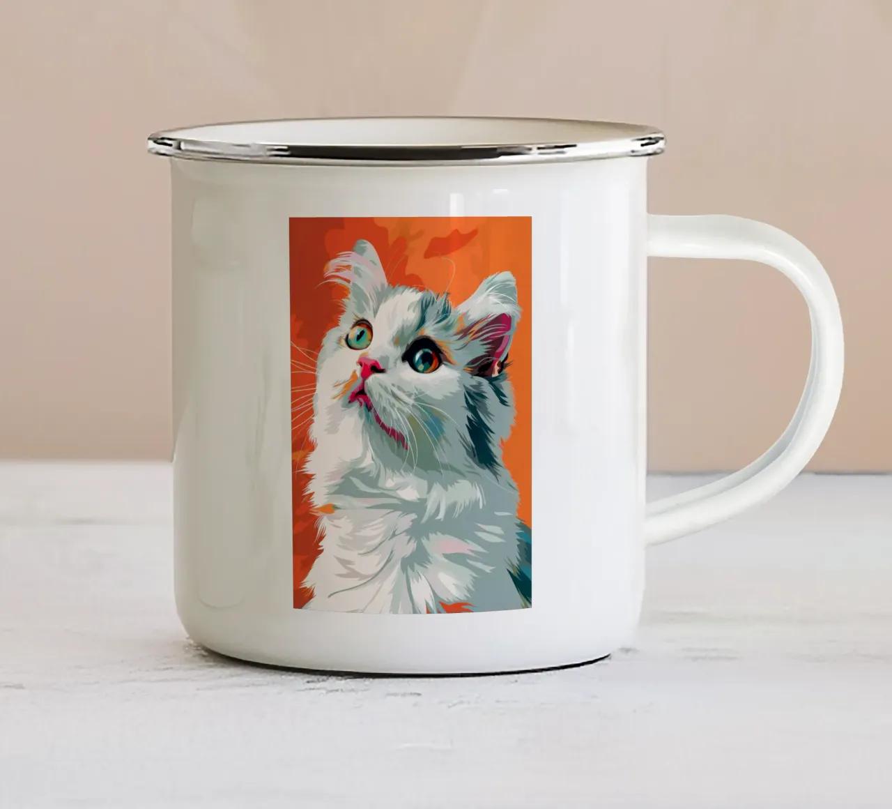 an American Curl cat with mesmerizing eyes and luxurious fur enamel mug by DesignDoodle