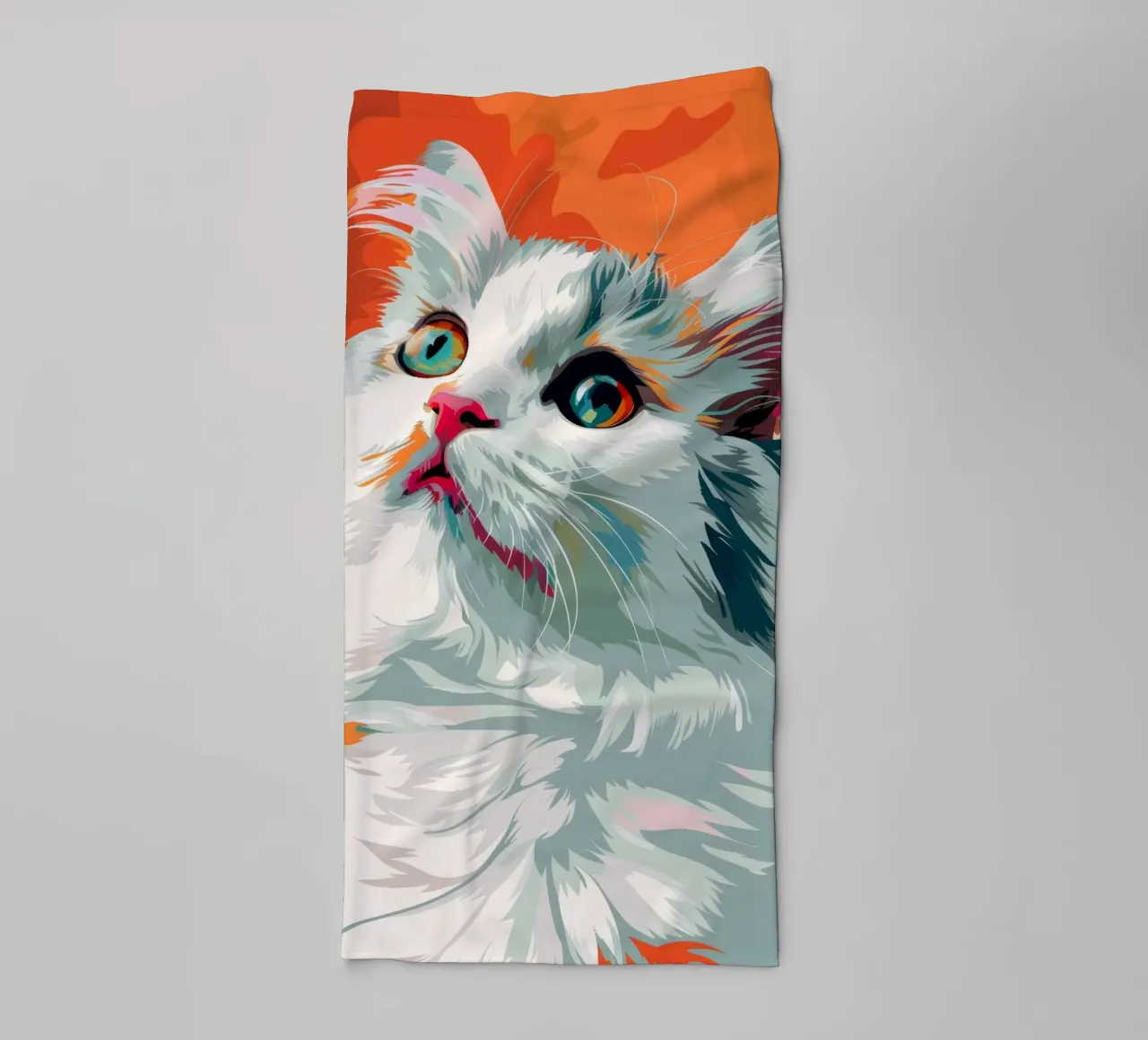 an American Curl cat with mesmerizing eyes and luxurious fur towel by DesignDoodle