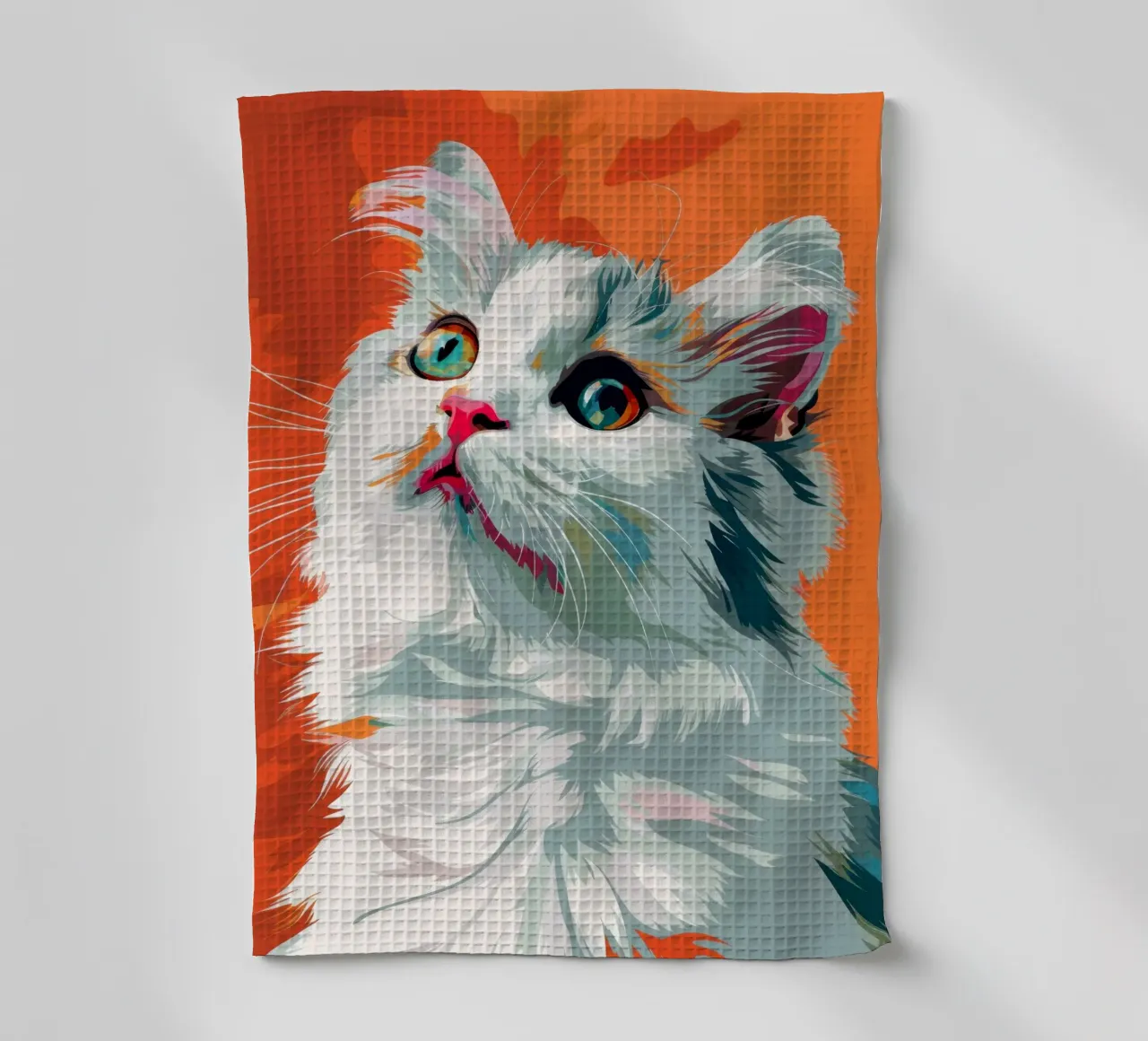 an American Curl cat with mesmerizing eyes and luxurious fur tea towel by DesignDoodle
