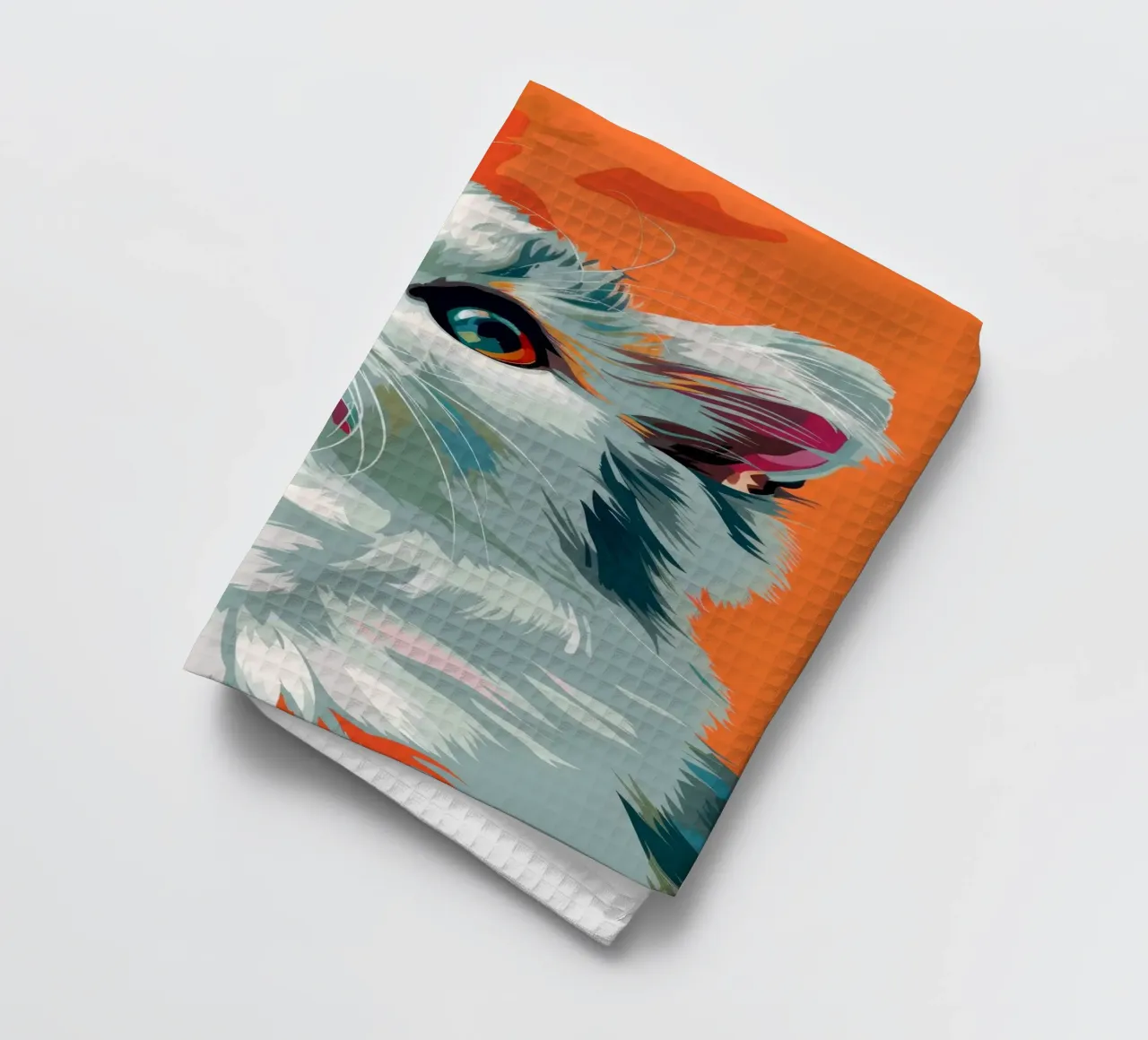an American Curl cat with mesmerizing eyes and luxurious fur tea towel by DesignDoodle