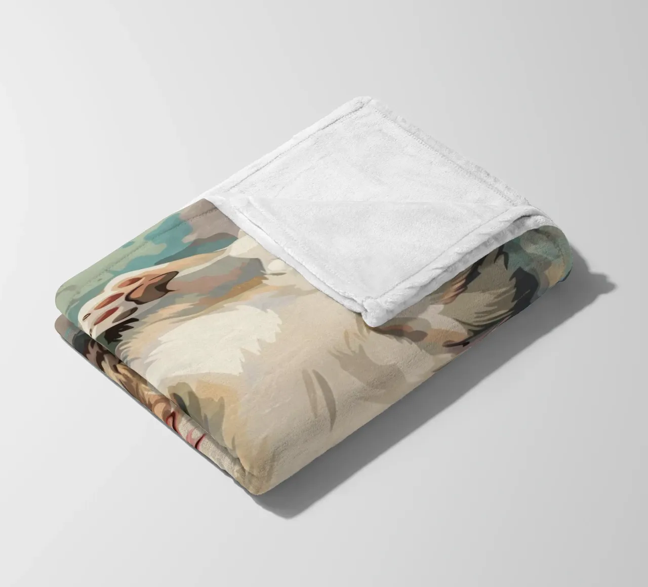 fluffy kitten with bright eyes, playfully lying on its back fleece blanket by DesignDoodle