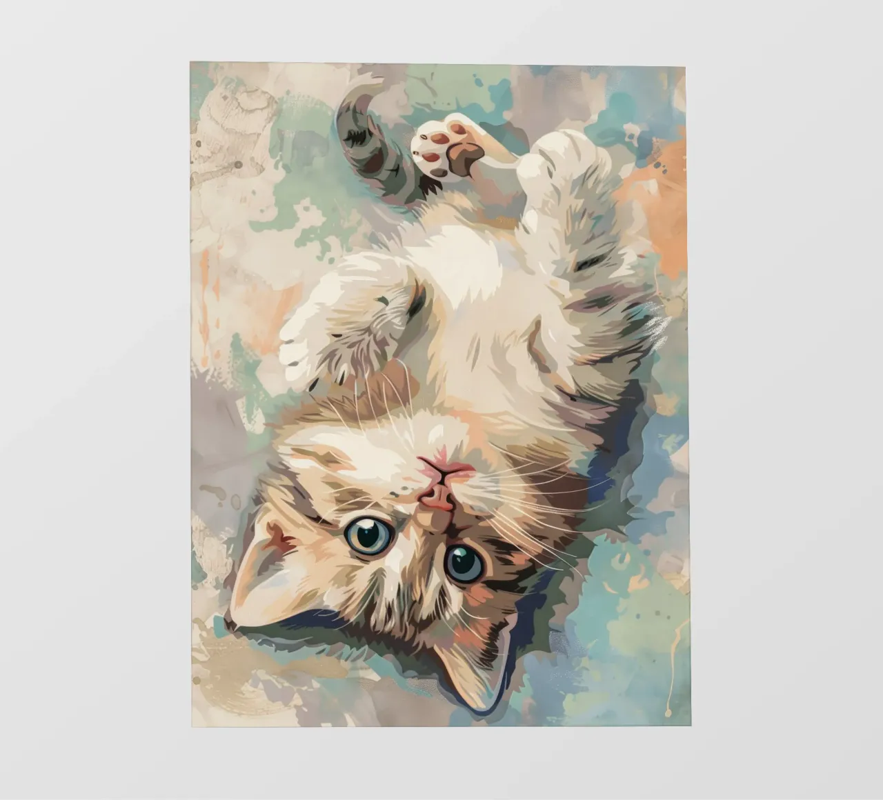fluffy kitten with bright eyes, playfully lying on its back photo wallpaper by DesignDoodle